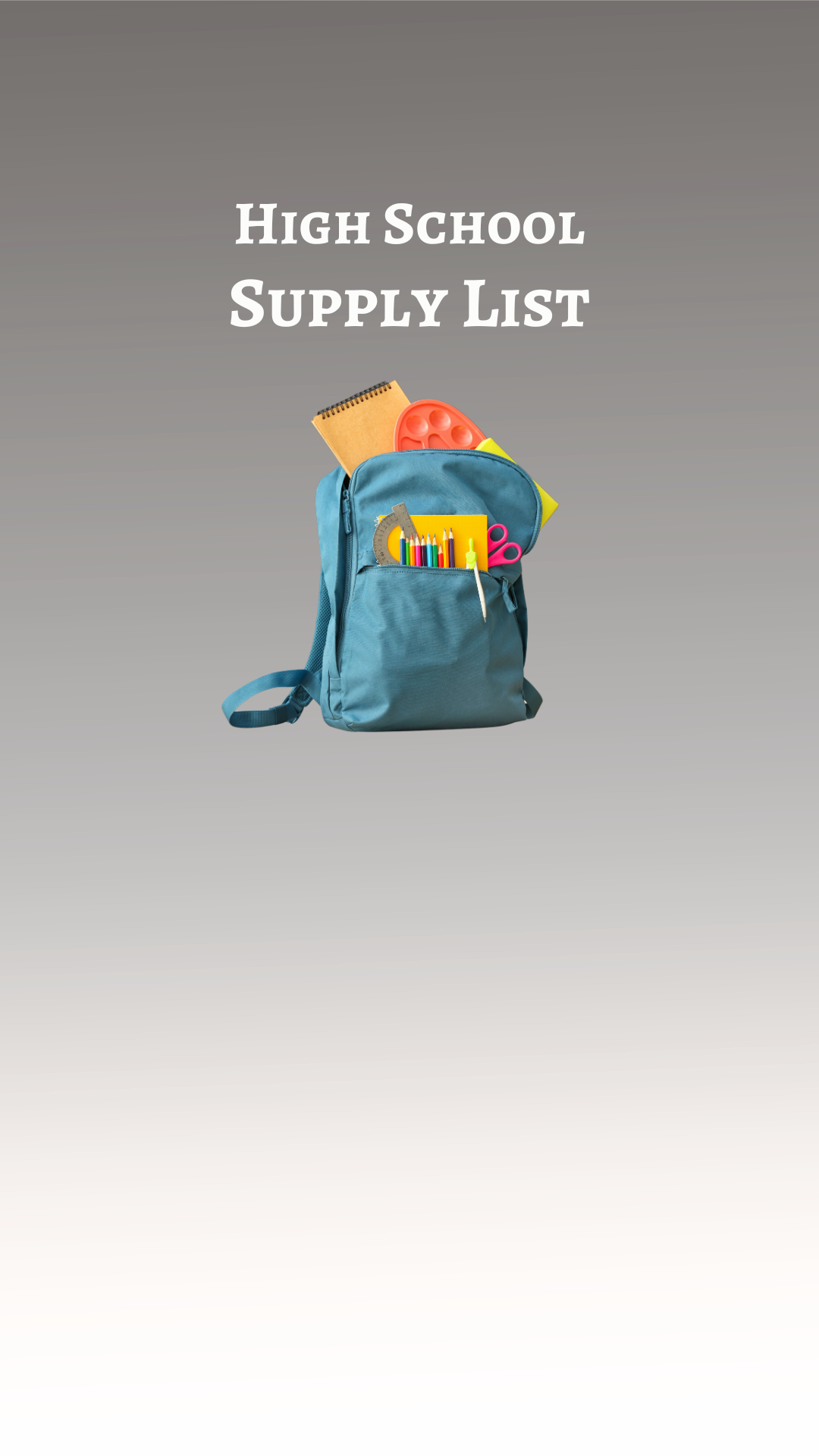 an open backpack with school supplies peeking out 