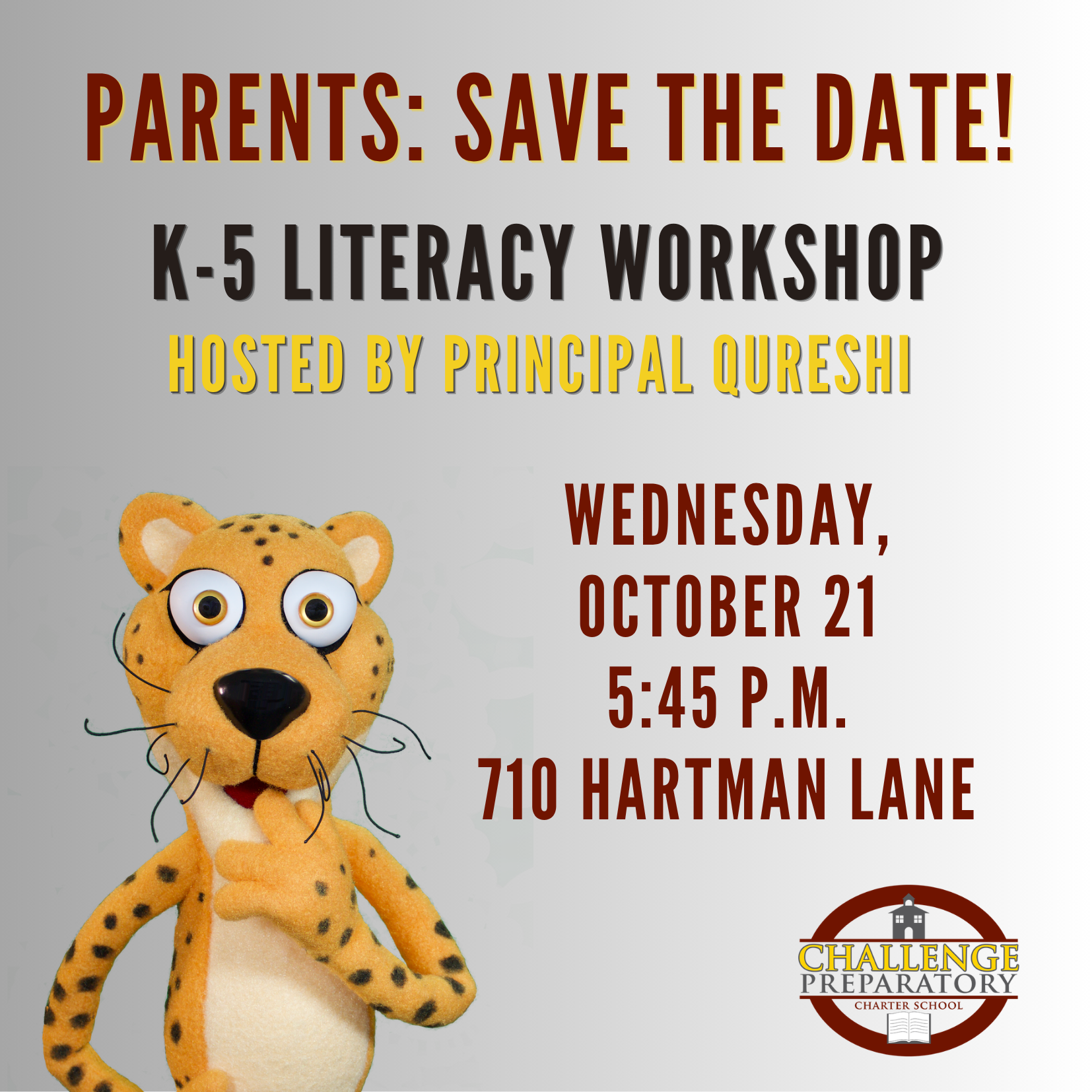 k-5 literacy workshop on 10/21 at 5:45 p.m.