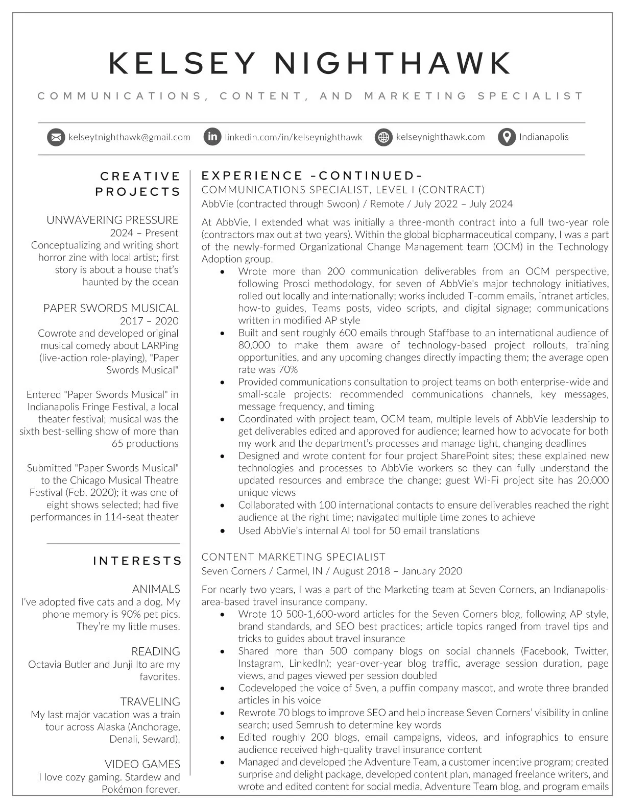 Kelsey Nighthawk resume