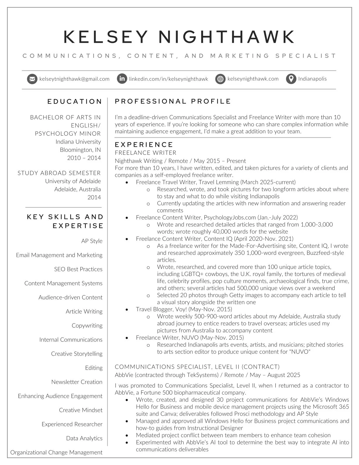 Kelsey Nighthawk resume