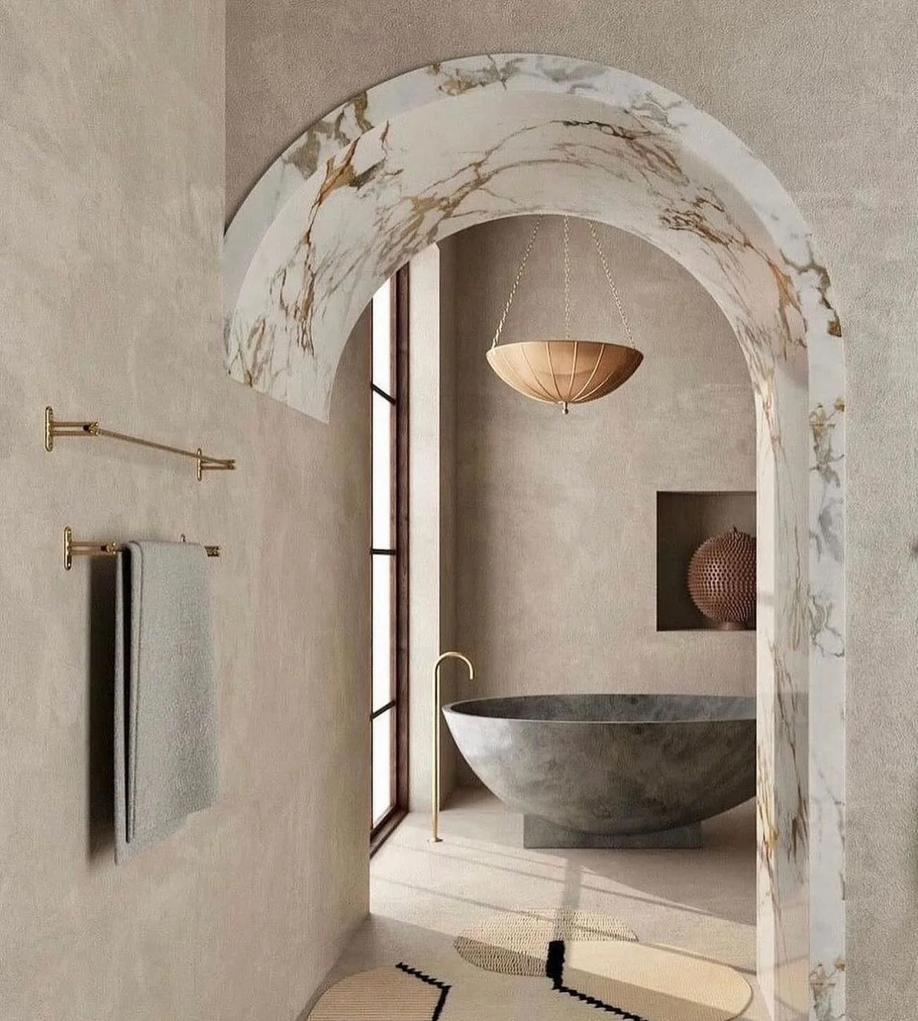 Cette arche en marbre blanc, transforme la salle de bain en un v&eacute;ritable sanctuaire de bien-&ecirc;tre ✨ 

Le marbre blanc, symbole d&rsquo;&eacute;l&eacute;gance intemporelle, cr&eacute;e un &eacute;quilibre parfait entre modernit&eacute; et 