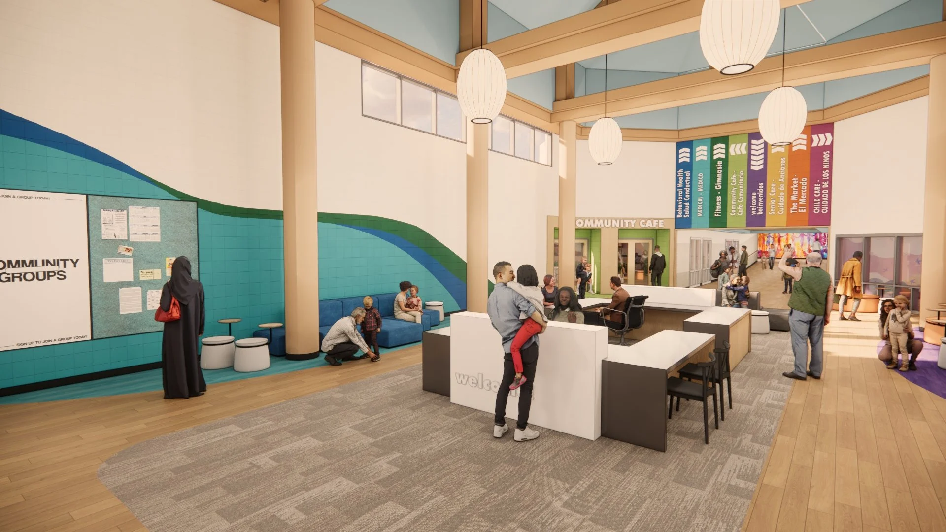 Rendering of the front lobby of the Emory building.