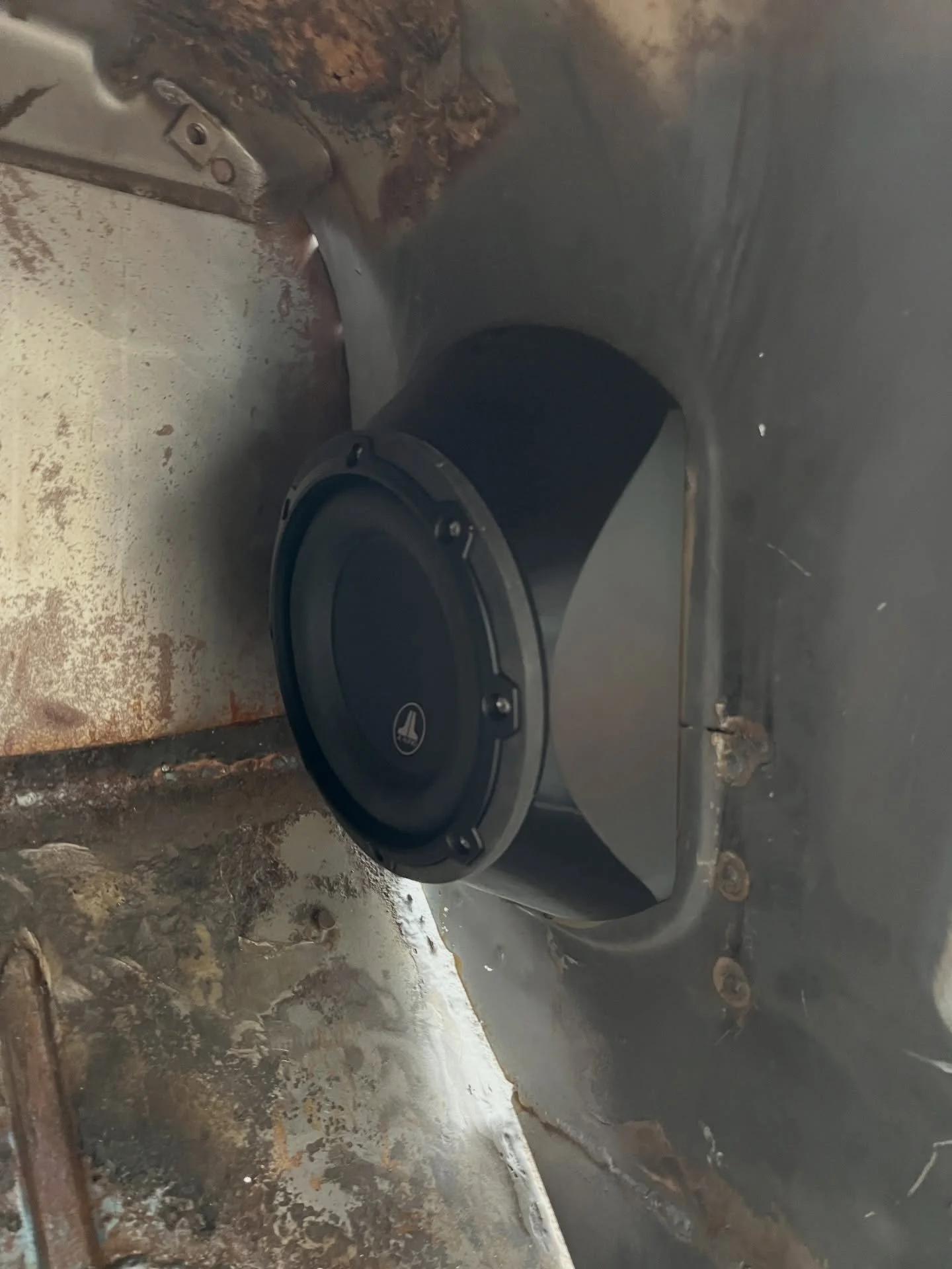 Working on this 6.5&rdquo; sub woofer concept instead of patching up my firewall. Give me your honest feedback and questions. It sounds awesome, btw. #c10 #jlaudio #subwoofers