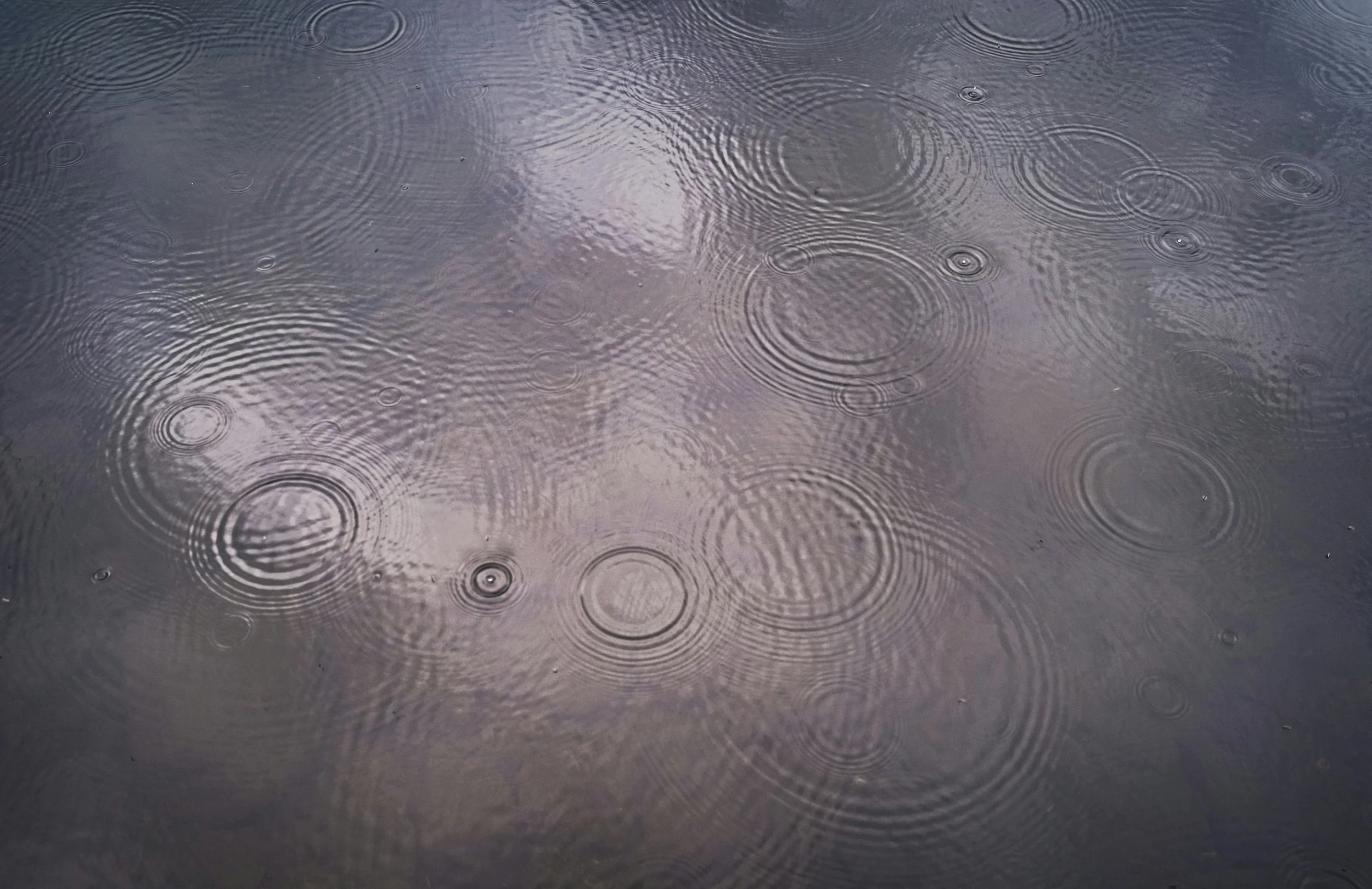 Rain ripples spreading across calm water, symbolizing leadership impact, disruption and the need to pause and reset.