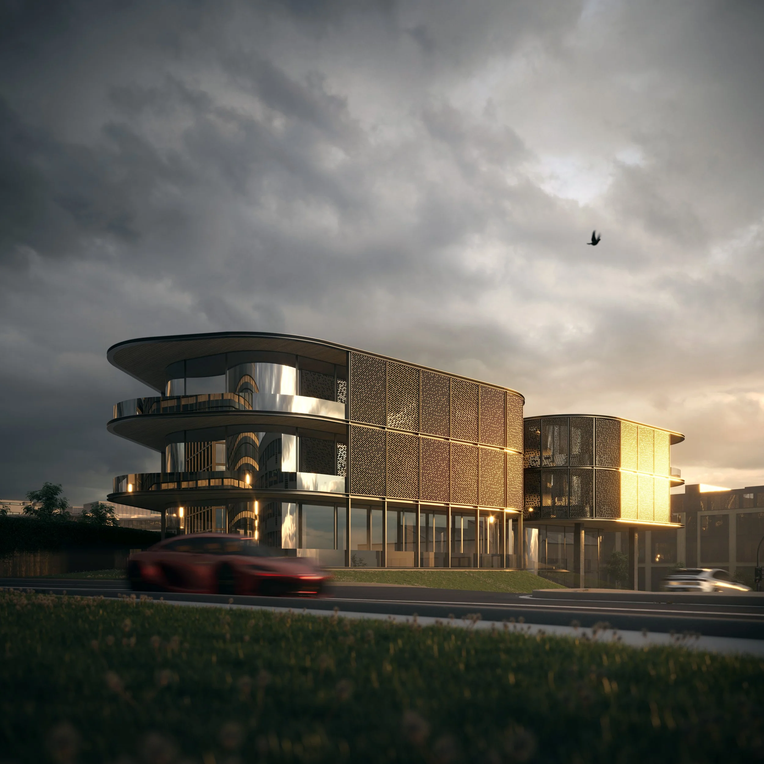 exterior dusk render, Novelle resicential, Storyform-studio