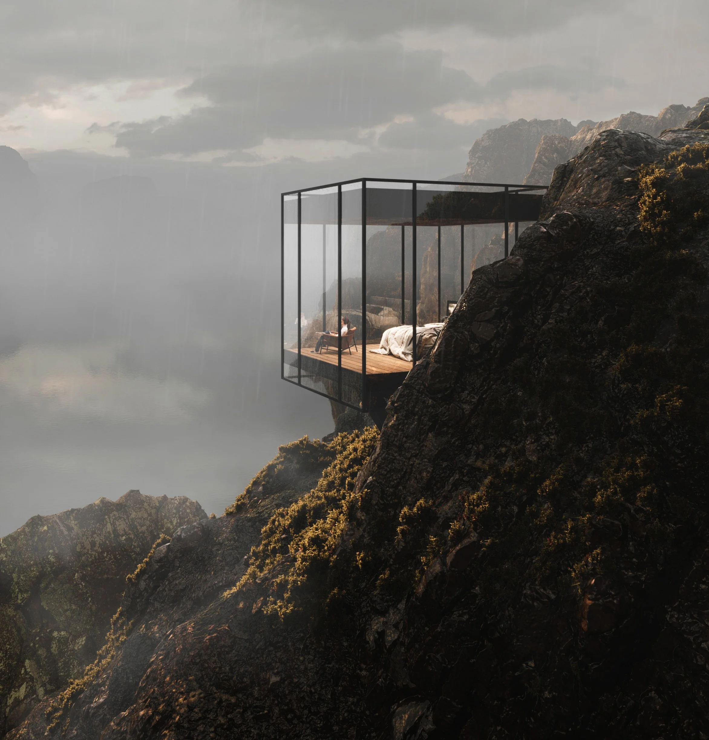 Atmospheric architectural render focused on stillness and mood within the built environment, Stillness, Concept Project, Storyform Studio