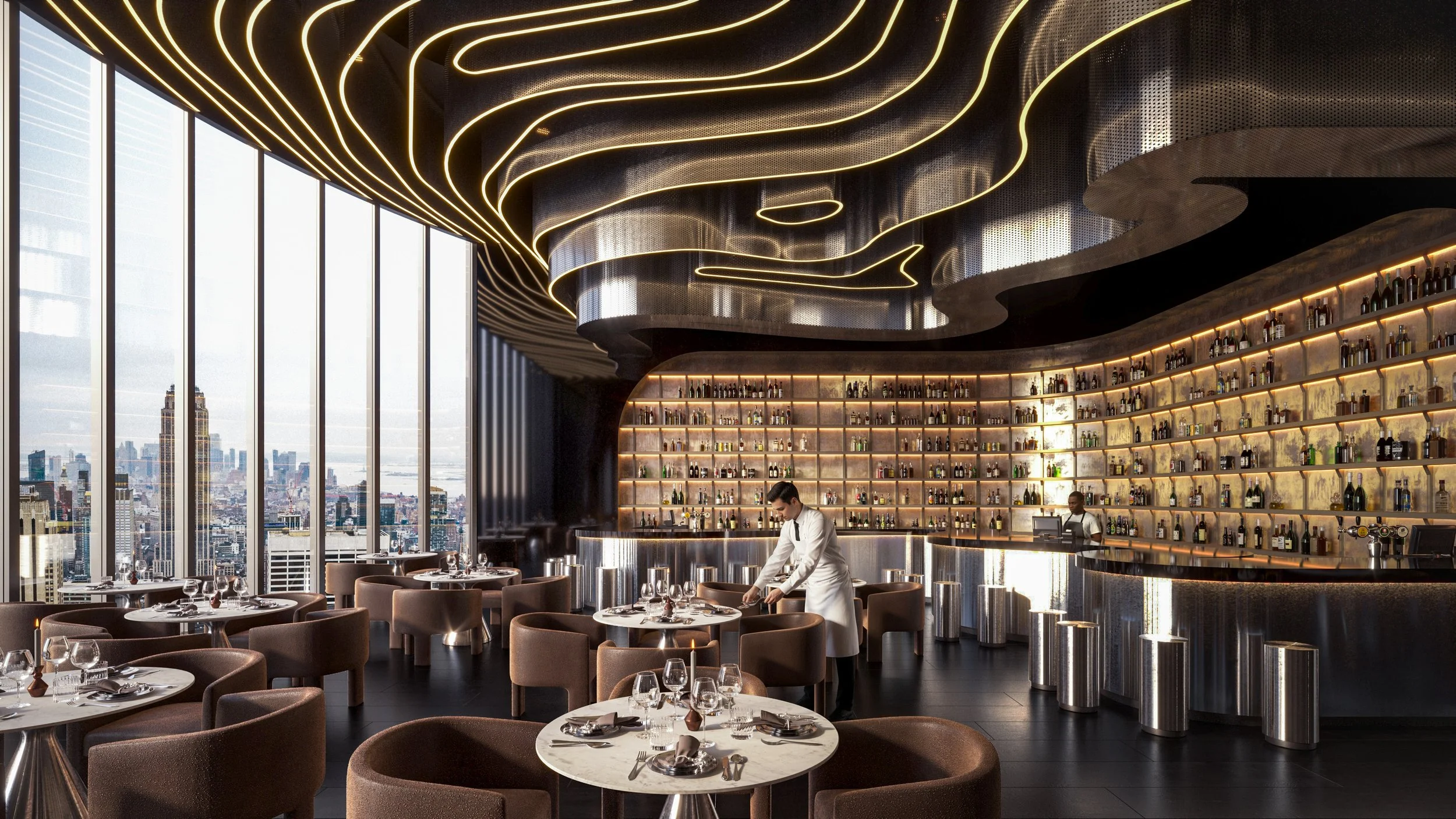 restaurant interior render, Skyline Restaurant NY, Storyform studio