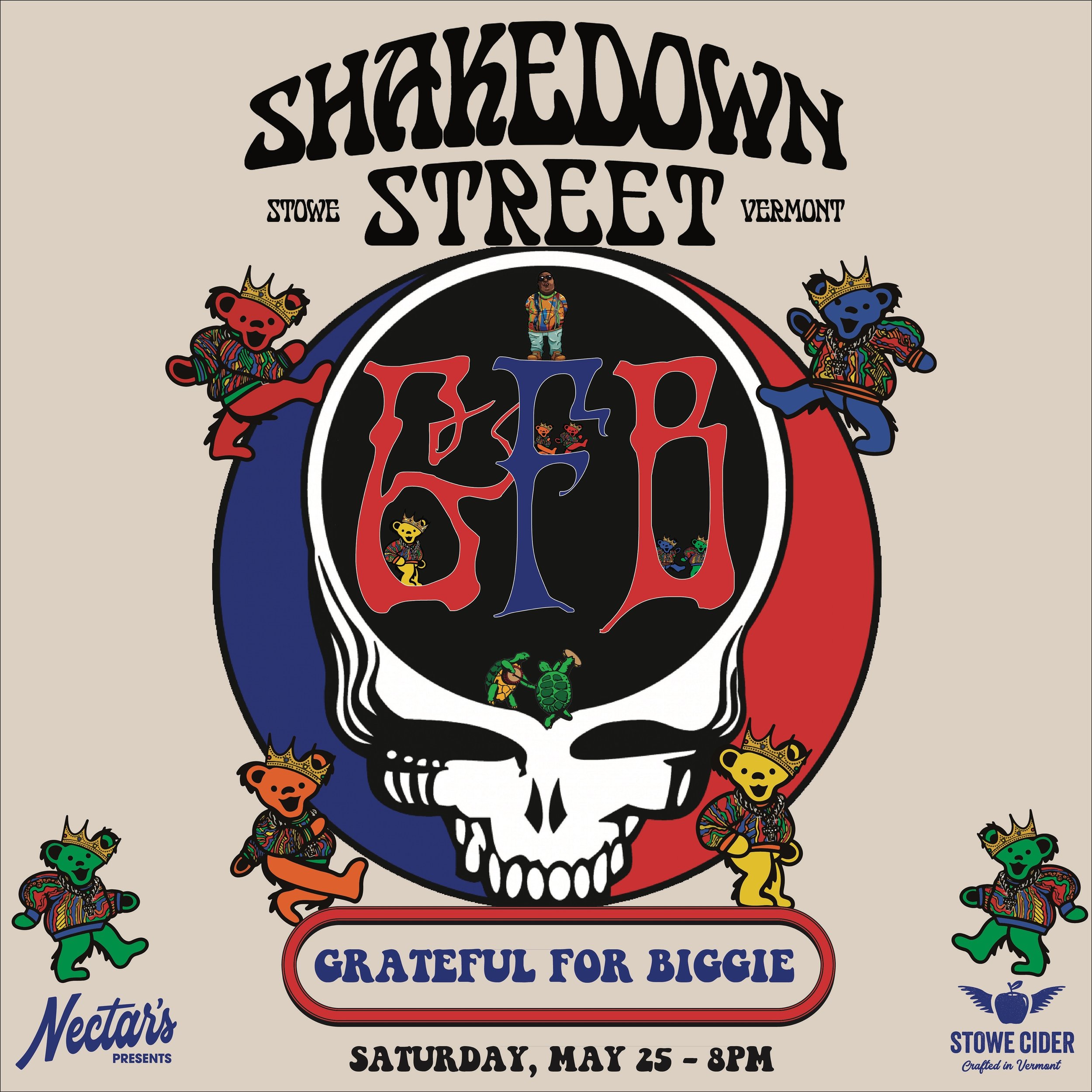 We&rsquo;re stoked to welcome @grateful4biggie to the Shakedown Lounge at @stowecider on Friday, May 25th at 8PM 🎶

Grateful Vibes 🤝 Hip Hop Flow

Grateful for Biggie is the ultimate mashup tribute that seamlessly blends the Grateful Dead&rsquo;s s