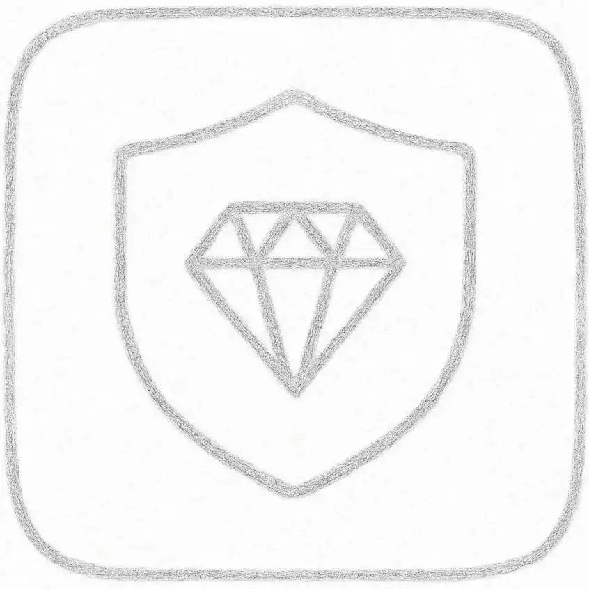 Icône de certification, emblème de bouclier avec un diamant au centre.