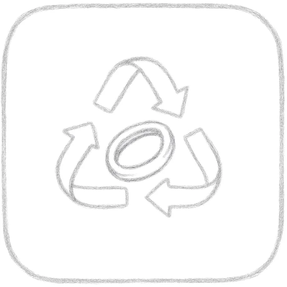 Icône de  recyclage de l'or 18 carats, avec trois flèches formant un cycle autour d'une alliance au centre