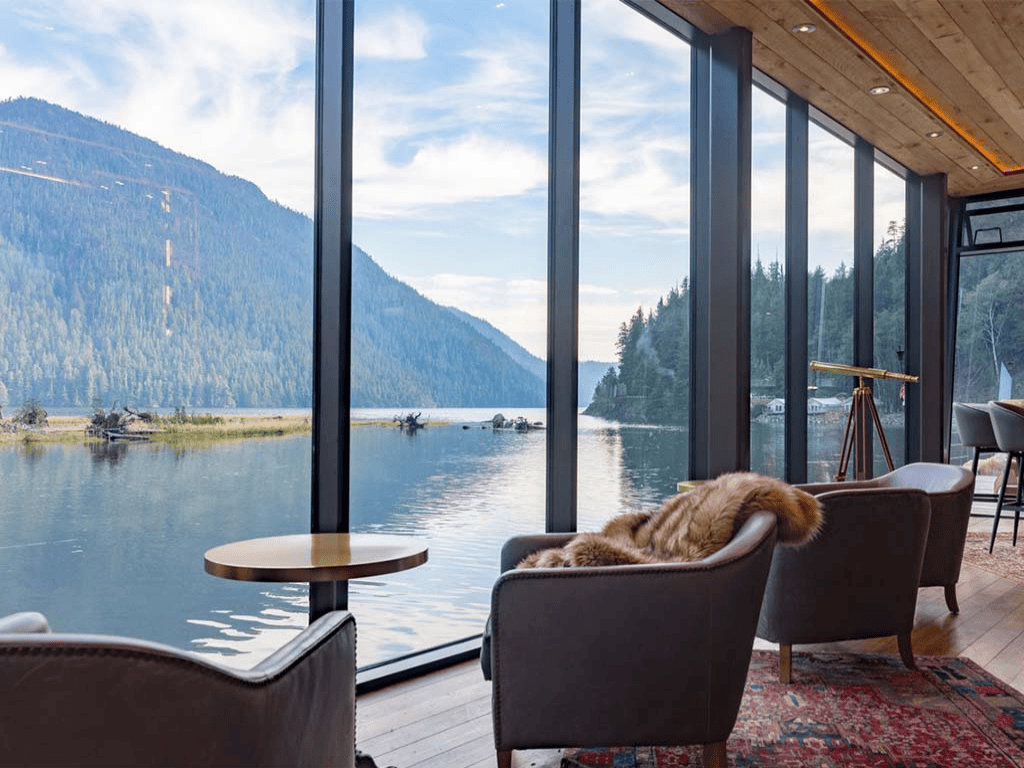 ozy interior at Clayoquot Wilderness Lodge; one of British Columbia’s luxurious coastal retreats.