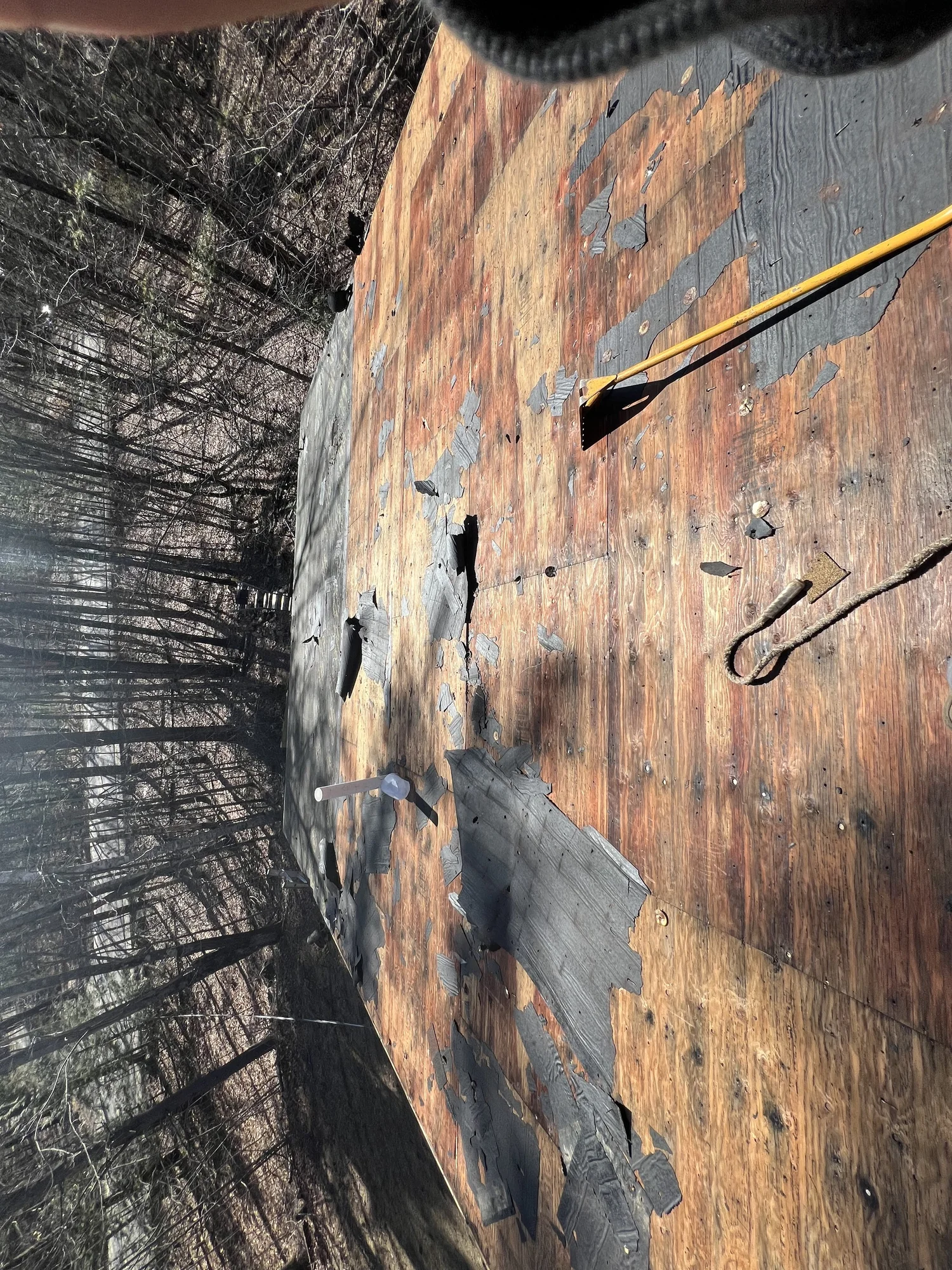 Roof fully stripped to the sheathing during a Waterboro Maine roof replacement