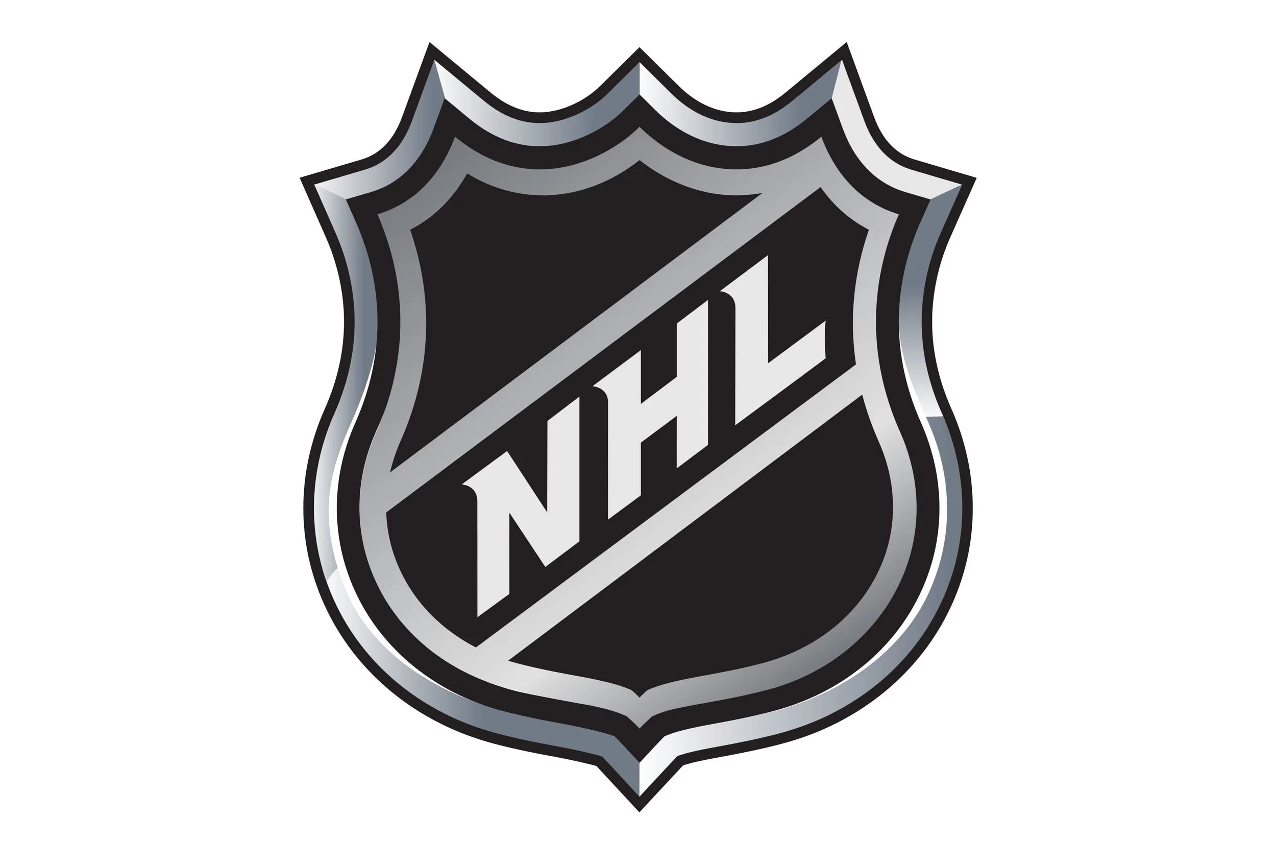 Official NHL shield logo with black, gray, and white colors.