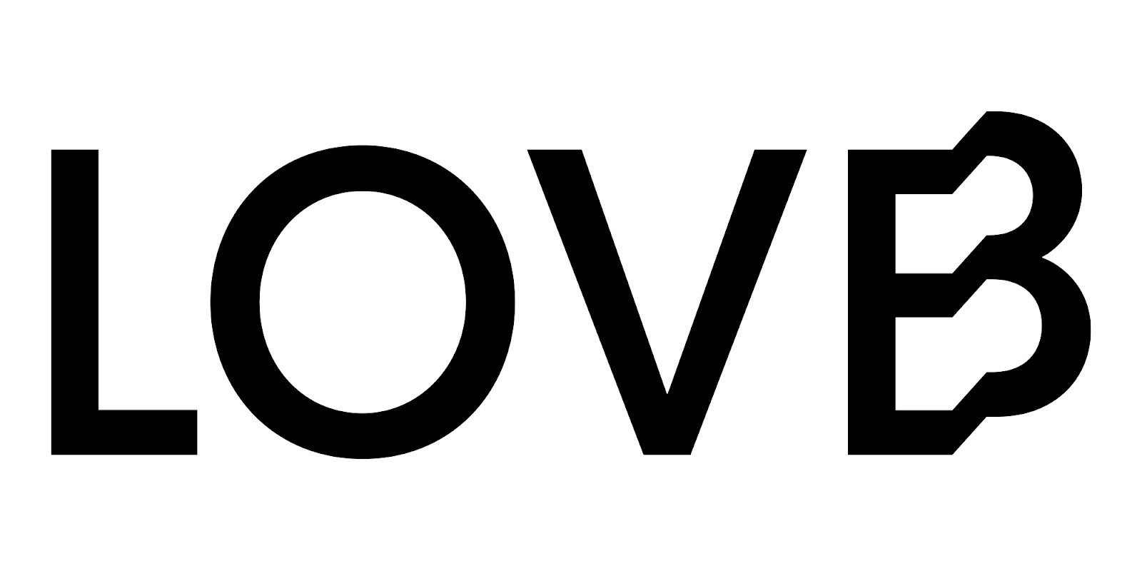 The word 'LOVE' written in black uppercase letters, with the letter 'E' stylized to resemble a three-dimensional shape.