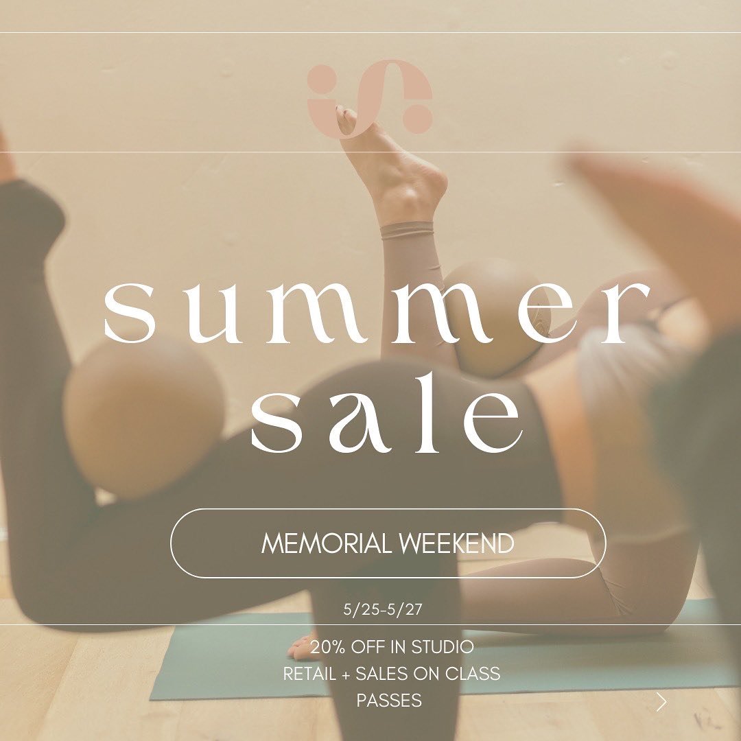 Summer is fast approaching! We are geared up to spend it with you. Don&rsquo;t miss out on these awesome deals. 
⠀⠀⠀⠀⠀⠀⠀⠀⠀
In addition to the class sales, we will have 20% off retail in our studio this weekend. Sale starts 5/25 - 5/27