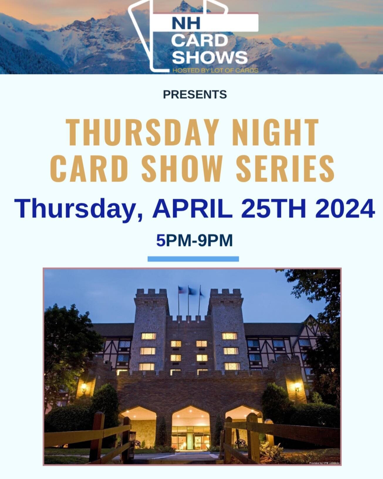 Attention all card enthusiasts! 🚨
Next Card Show is April 25th! 🎉

Our NH Card Shows promise endless excitement in the realm of cards. Whether you&rsquo;re a Pok&eacute;mon aficionado or a dedicated sports card enthusiast, this is a day you won&rsq