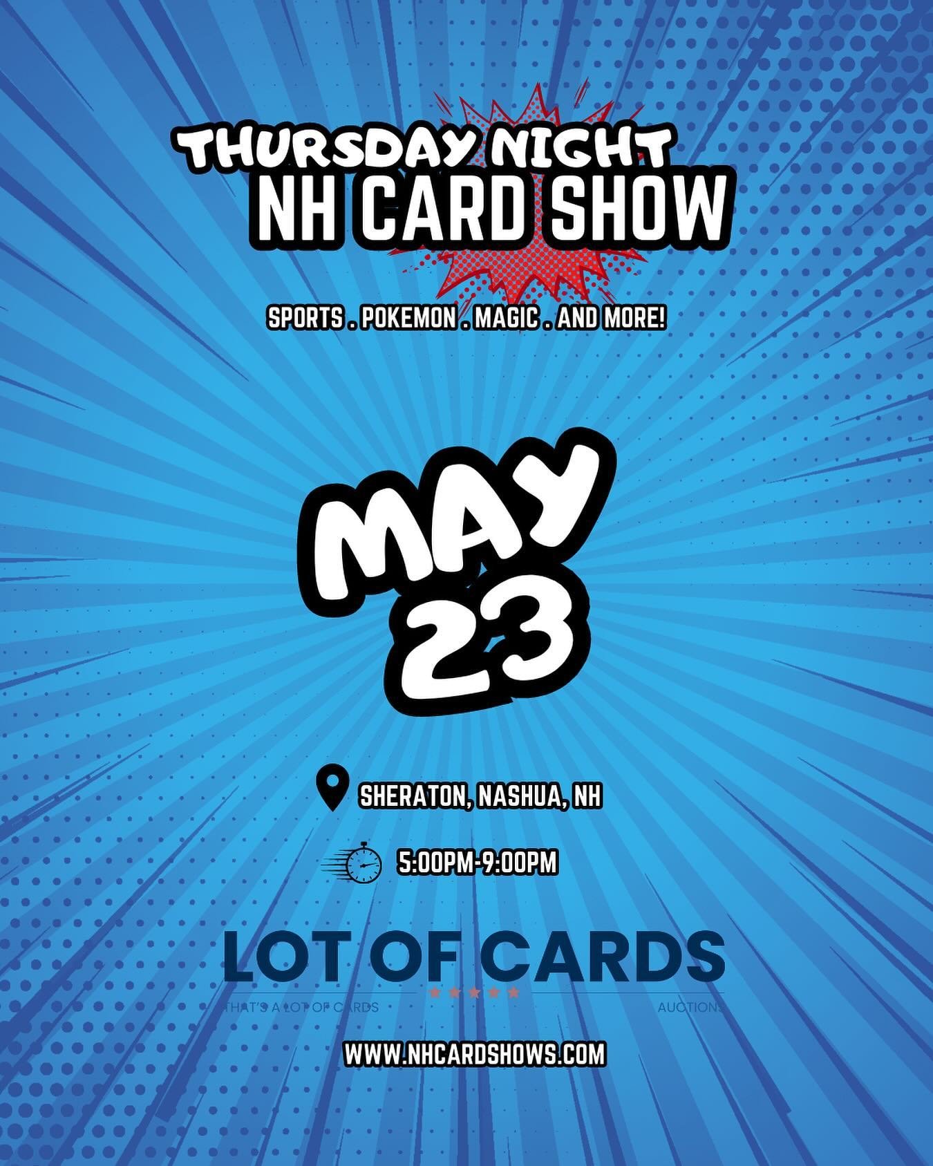 ‼️‼️‼️‼️‼️‼️ 

Attention all card enthusiasts! Next Card Show is May 23rd! Who will be joining us?

#cards #hobby #trading #whodoyoucollect #nashuanh #newengland #cardshow #lotofcards #baseball #basketball #football #soccer #hockey #nfl #mlb #nba #nh