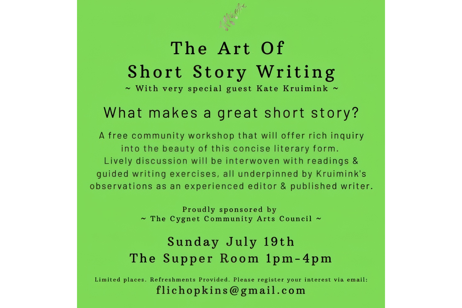 The Art of Short Story Writing - free workshop