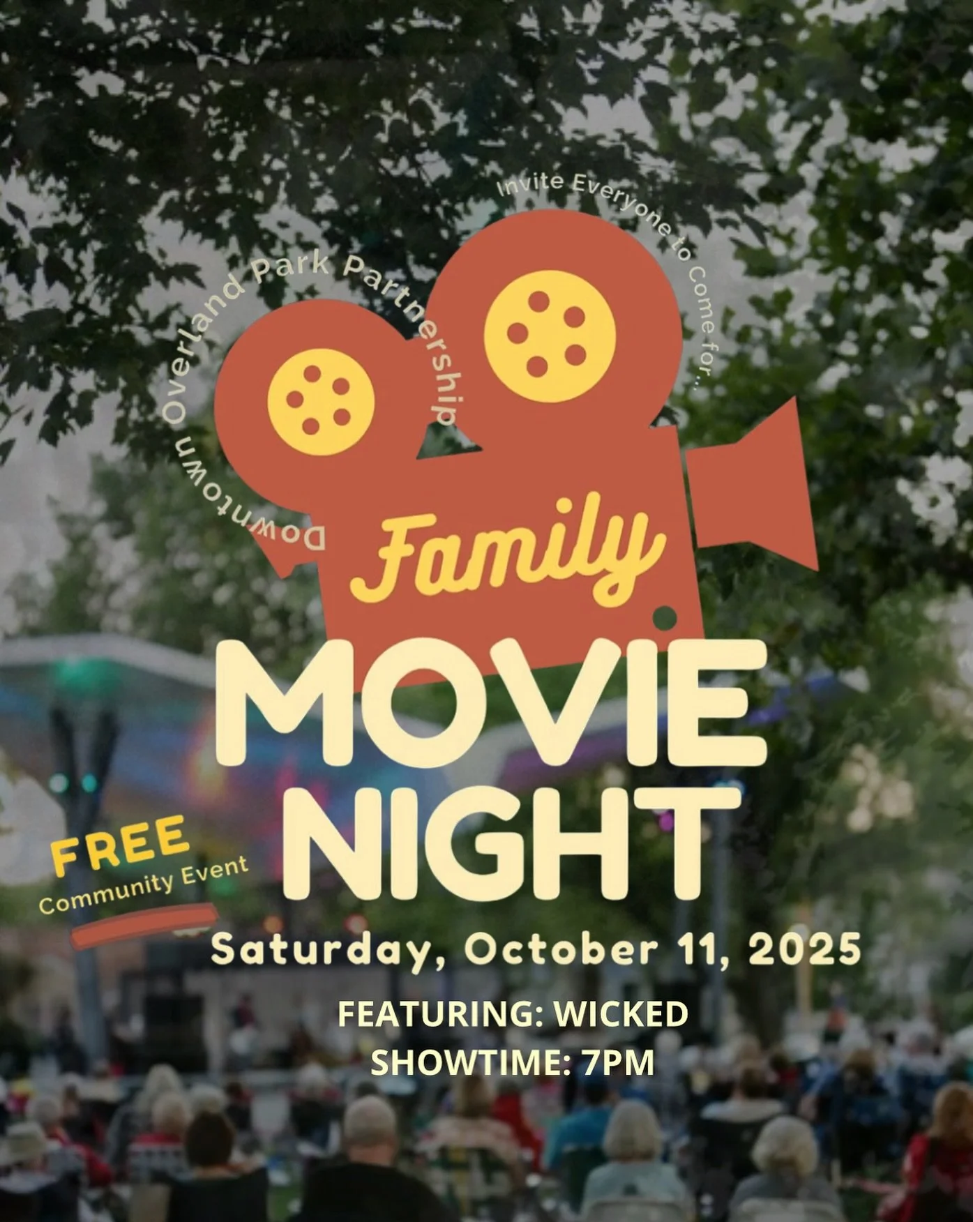 Join us THIS Saturday, October 11th at 7PM for a free Movie Night in Thompson Park, featuring &ldquo;Wicked.&rdquo; 🧙&zwj;♀️💚

Bring family, friends, and blankets and enjoy a magical evening under the stars in Downtown Overland Park! ✨