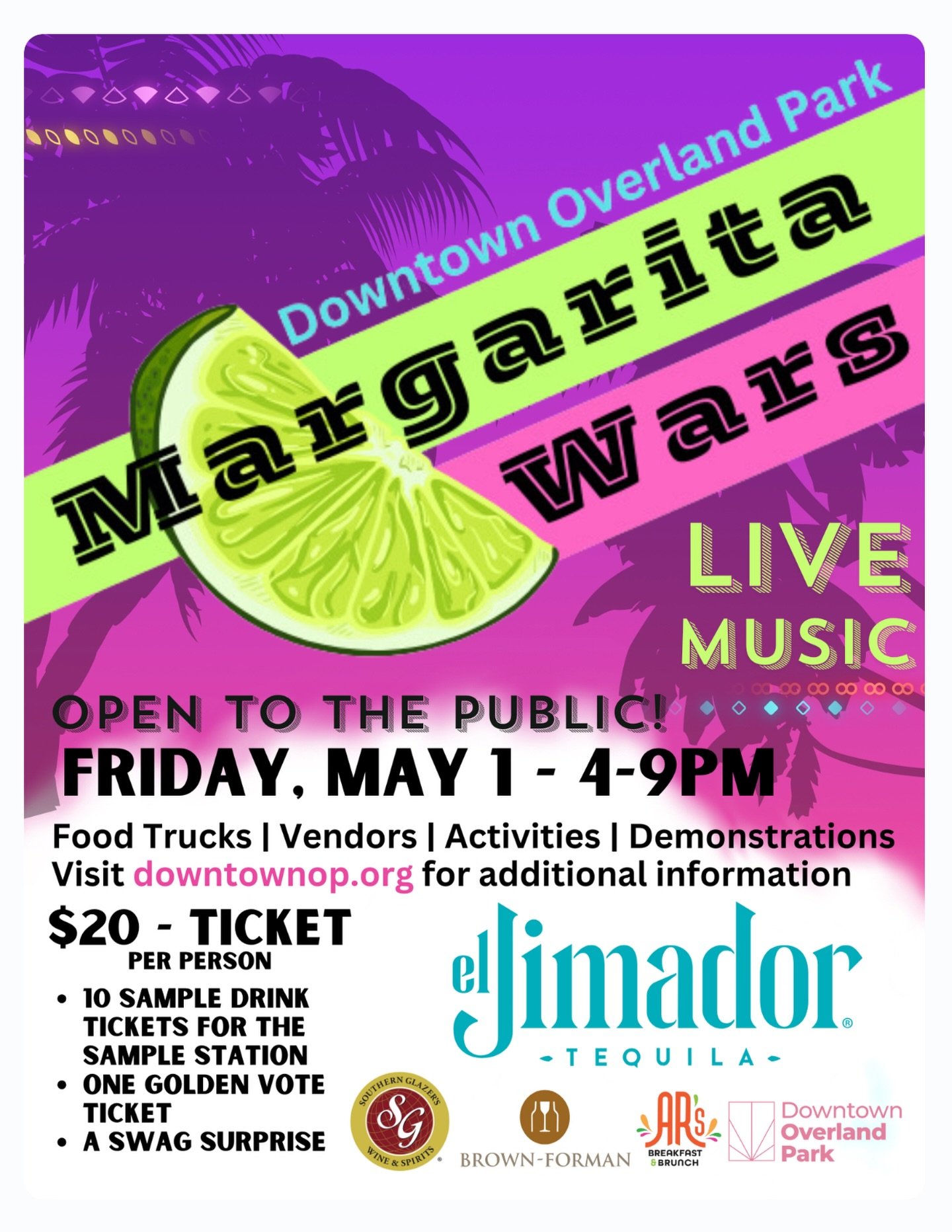 Margarita Wars returns to Downtown Overland Park on Friday, May 1st from 4&ndash;9PM and tickets are officially on sale now.

This fan-favorite event sells out every year, so grab your tasting ticket early and get ready to sip, taste, and vote for th