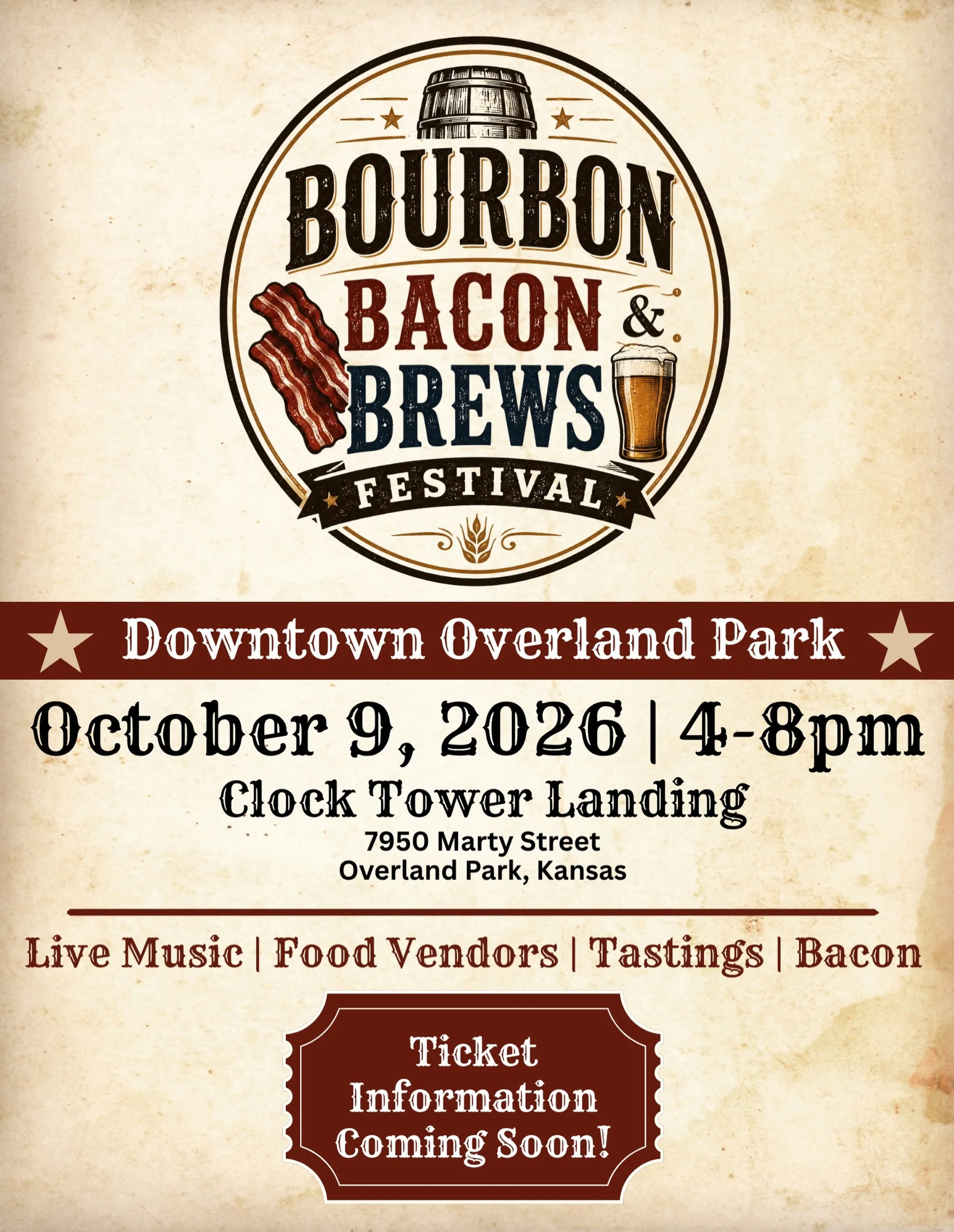 Get ready for one of Downtown Overland Park&rsquo;s most delicious events of the year! Bourbon, Bacon &amp; Brews is an unforgettable evening at the Clock Tower Landing Pavilion, bringing together bold flavors, great music, and good company.

Whether