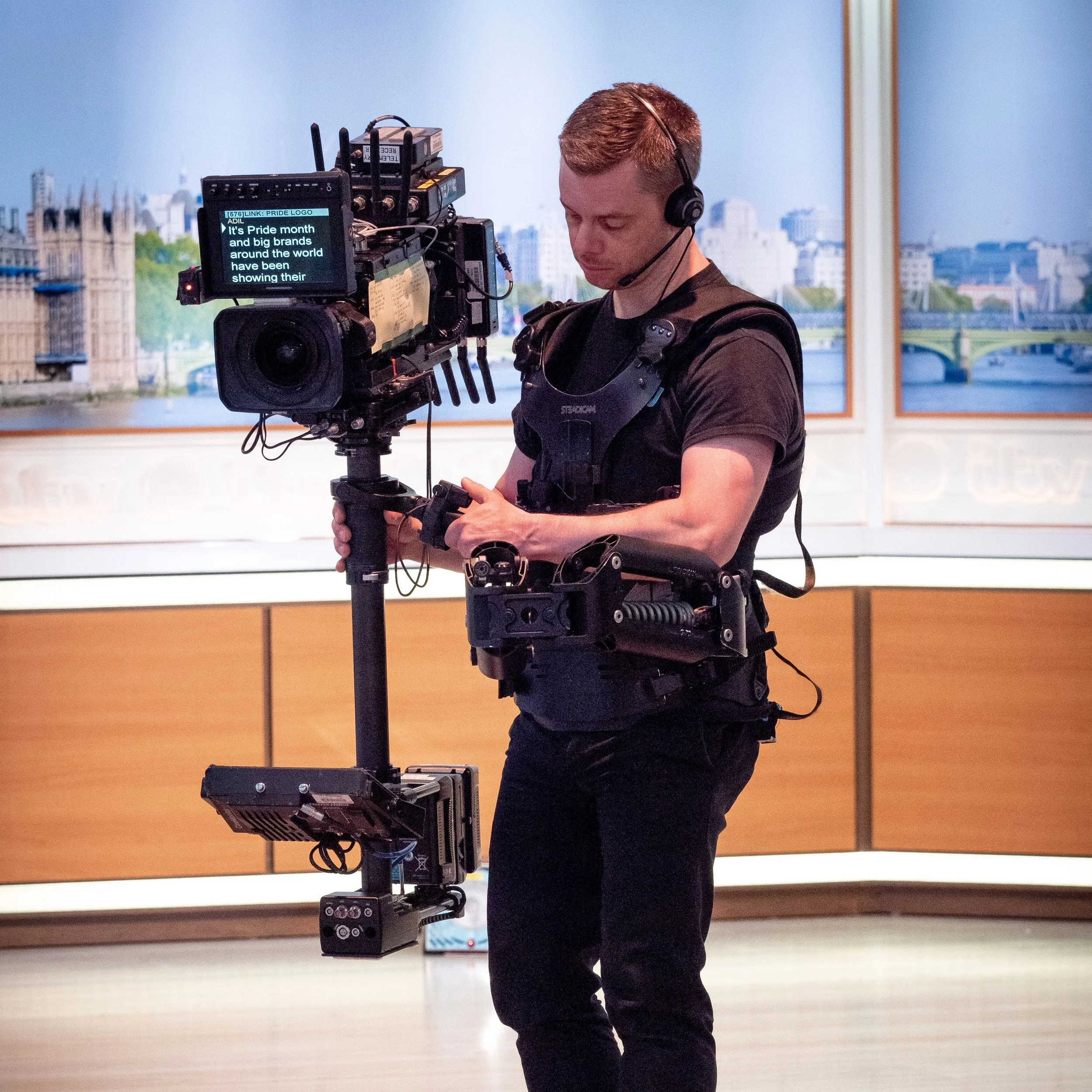 Matt Freestone operating Steadicam at Television Centre for ITV Good Morning Britain