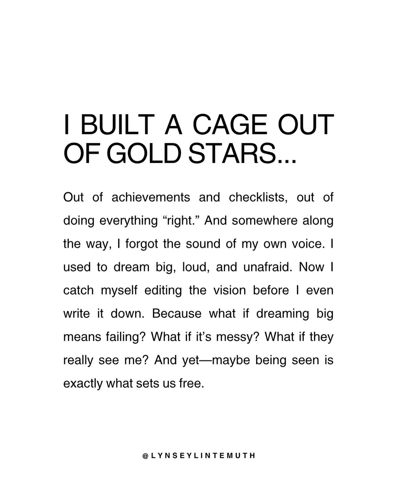 Somewhere along the way, I started to believe that perfection equaled purpose. That if I could just do more, prove more, polish more&mdash;then I&rsquo;d be safe. I&rsquo;d be loved. I&rsquo;d be free.

I confused performance with purpose.
Success wi