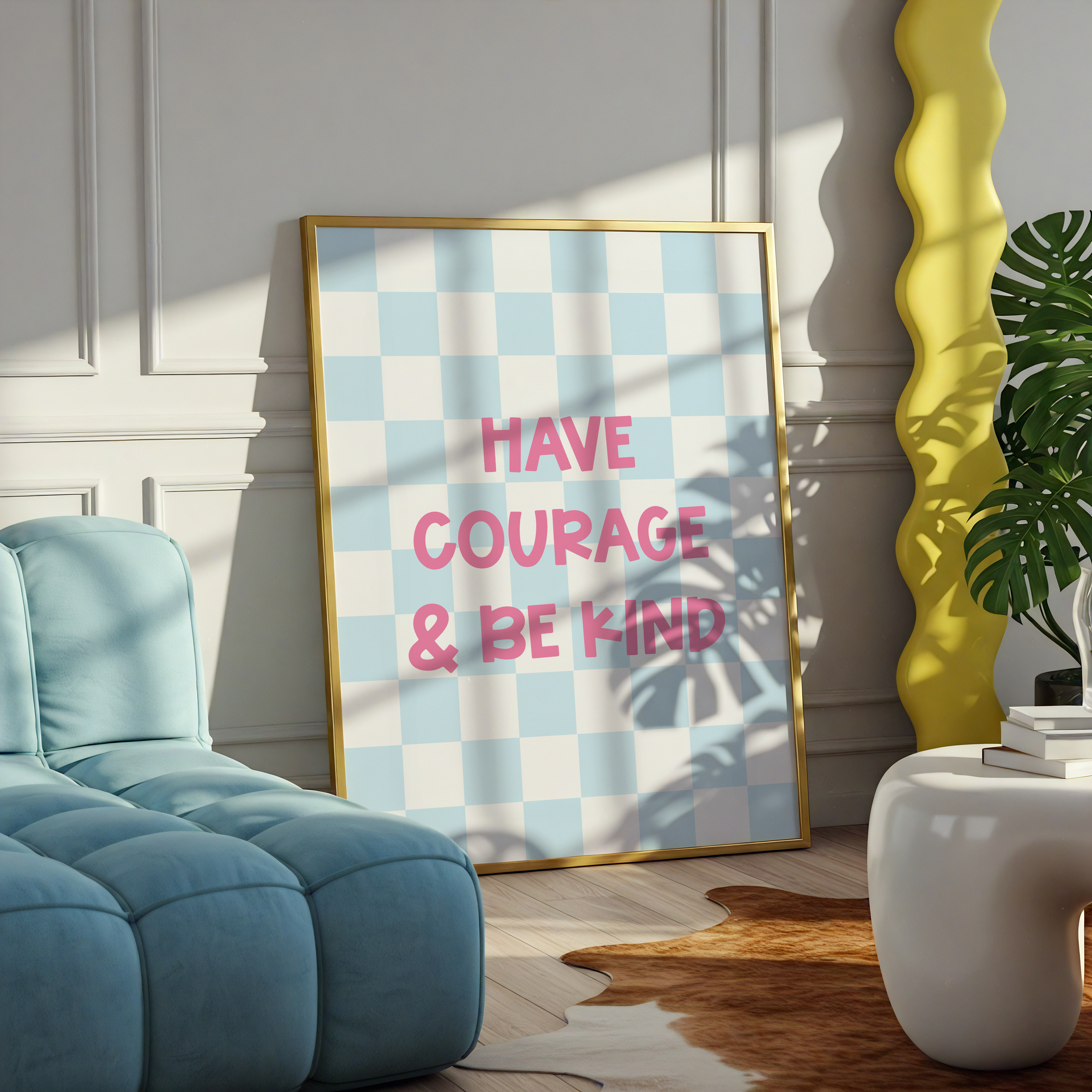 courage-cinderella-quote-checkered-wall-art-blue-pink.png