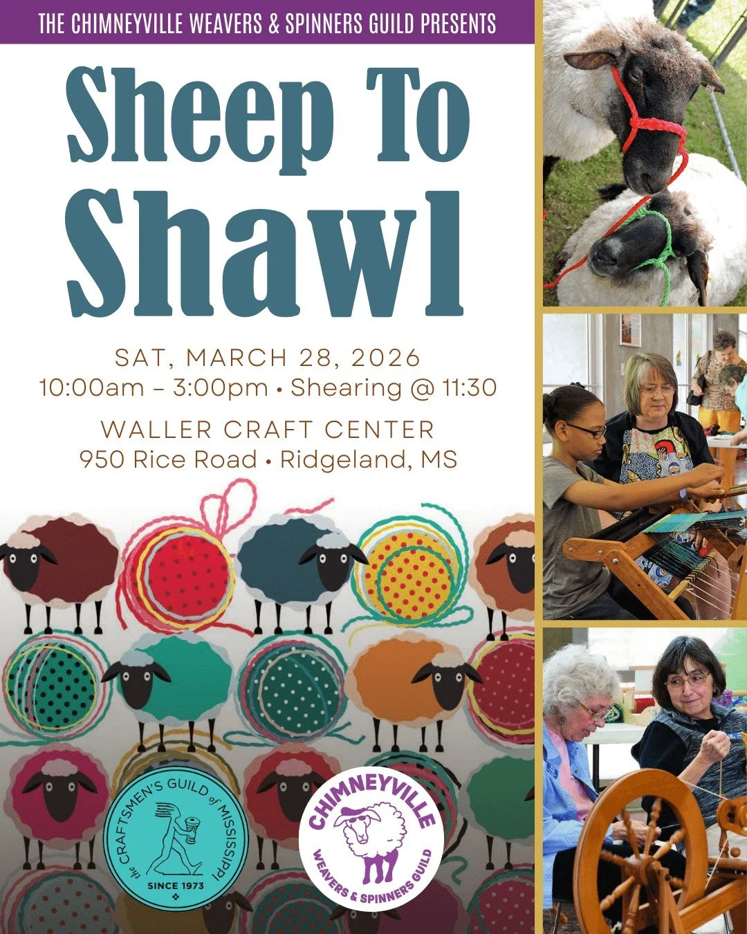 Ewe don't want to miss this: 🐑 How does sheep&rsquo;s wool become handmade cloth? Join us for this FREE and unique community event at the Waller Craft Center where the Chimneyville Weavers &amp; Spinners Guild members will show you through their fib