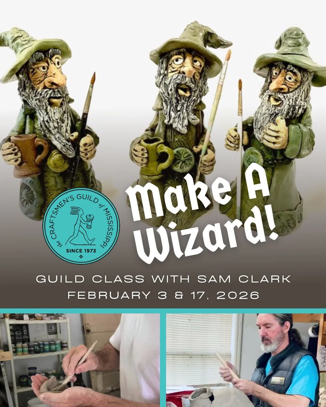 Make A Wizard through the Magic of Crafting! 🧙&zwj;♂️ Join Ceramist Sam Clark at the Waller Craft Center as he teaches this fun and whimsical clay sculpting class.
This is a two-session workshop where you'll create your very own Wizard sculpture fro
