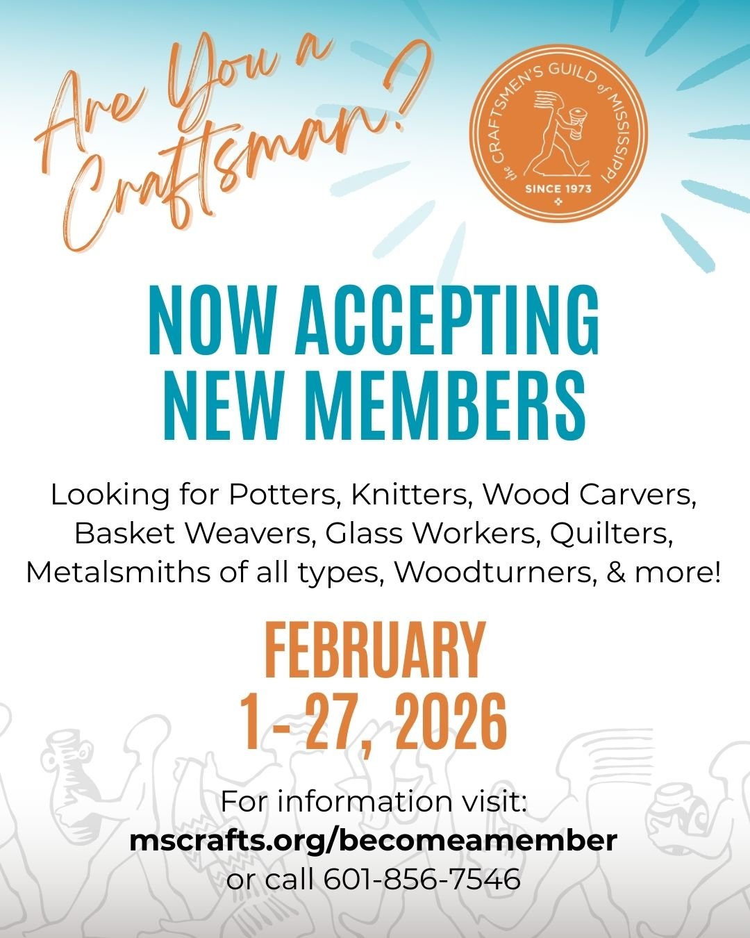 Are You A Craftsman? We are welcoming creatives to apply for membership to the Craftsmen&rsquo;s Guild of Mississippi! 

For over 50 years, the guild has represented artisans and craftsmen whose works range from traditional crafts to contemporary art