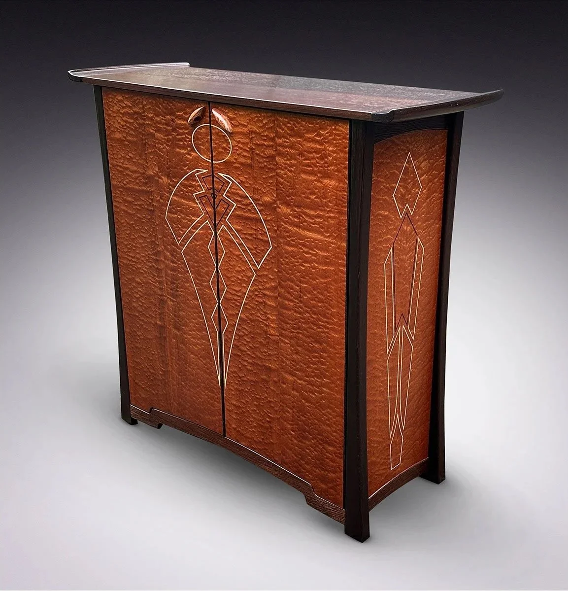 Art Deco Wine Cabinet, Quilted Mahogany and Wenge