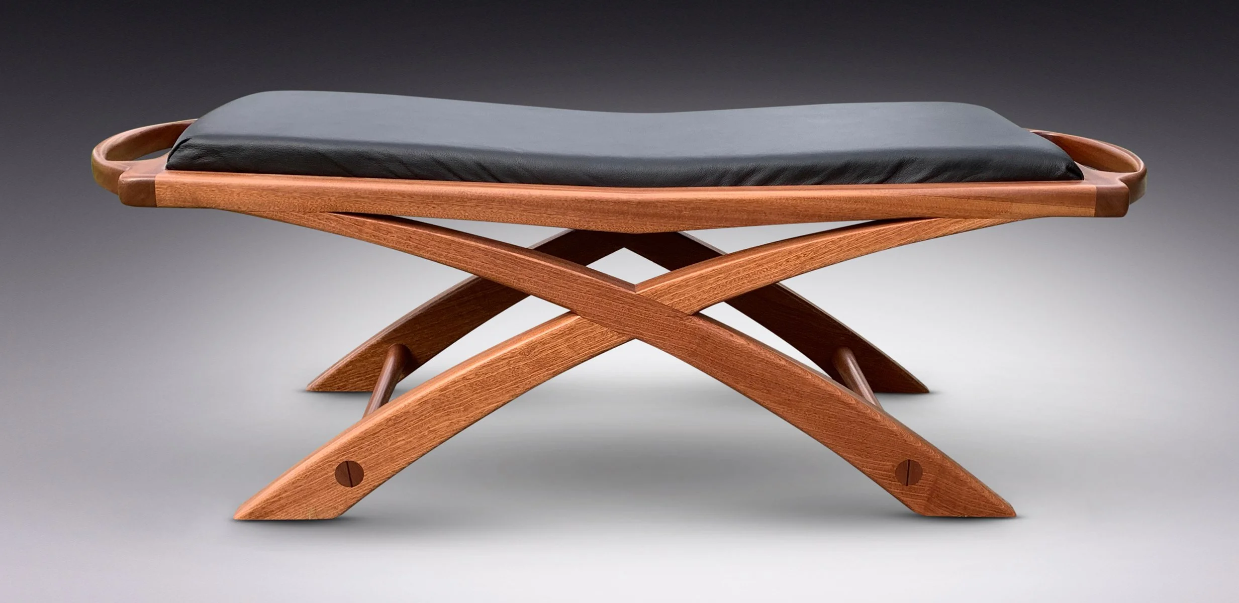 Dionysys Bench, Top grain Italian Leather and Mahogany