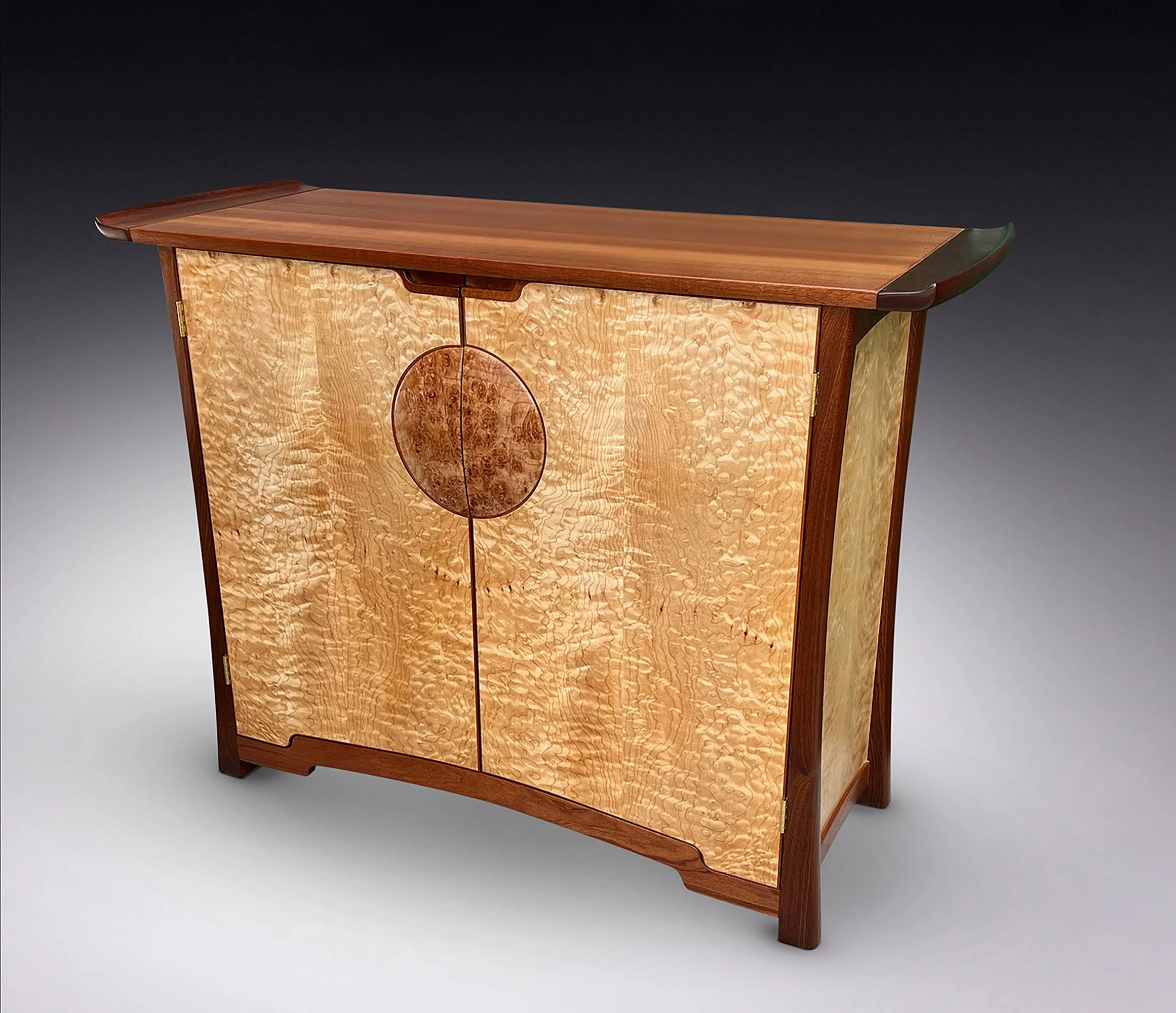 Tea House Cabinet, Big Leaf Maple Burl and Mahogany