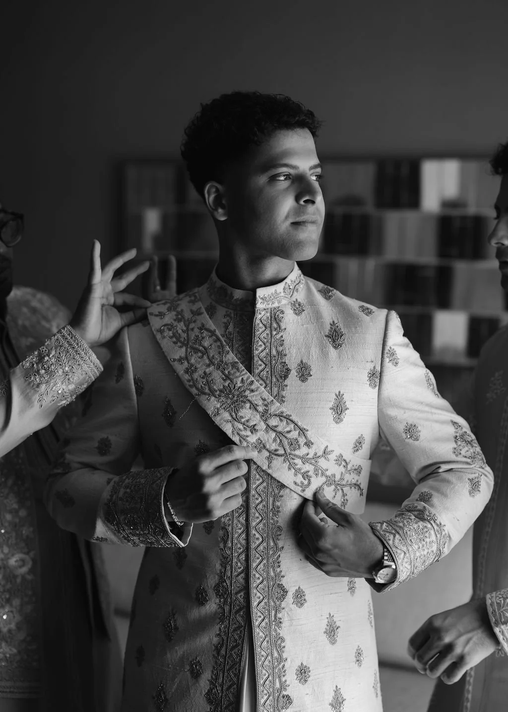 south asian groom outfit, getting ready, Indian wedding