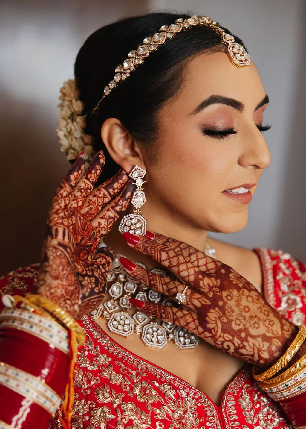 indian wedding bride outfit getting ready