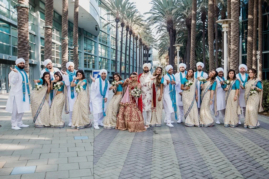 a big bridal party for south asian couple wedding in anaheim california