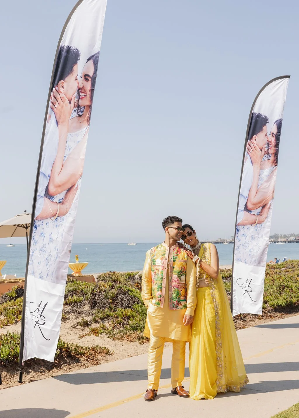 haldi at the beach with yellow outfits