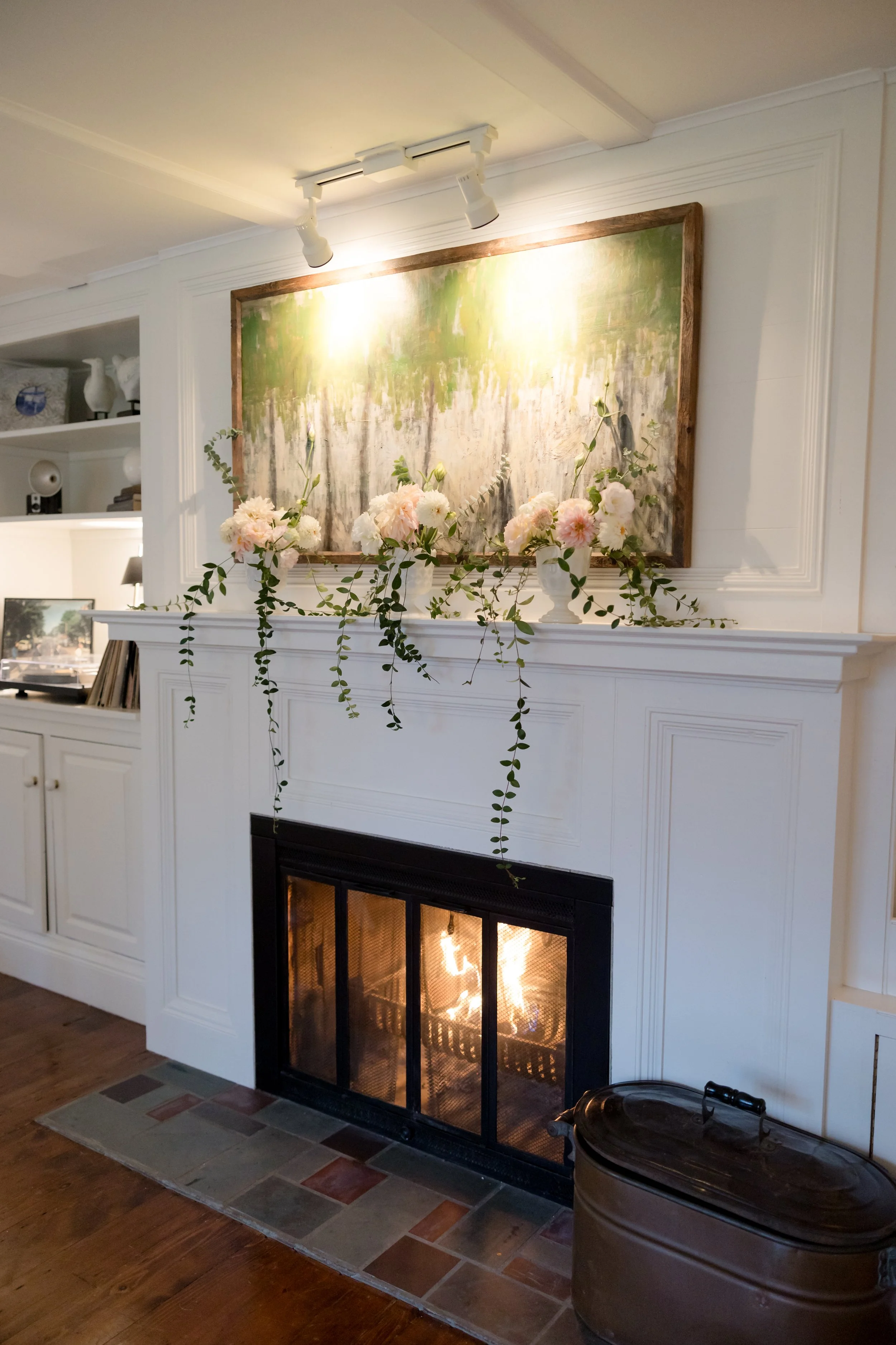 Wedding flowers on mantle