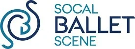 Logo for Southern California Ballet Scene with stylized blue ballerina silhouette and text.
