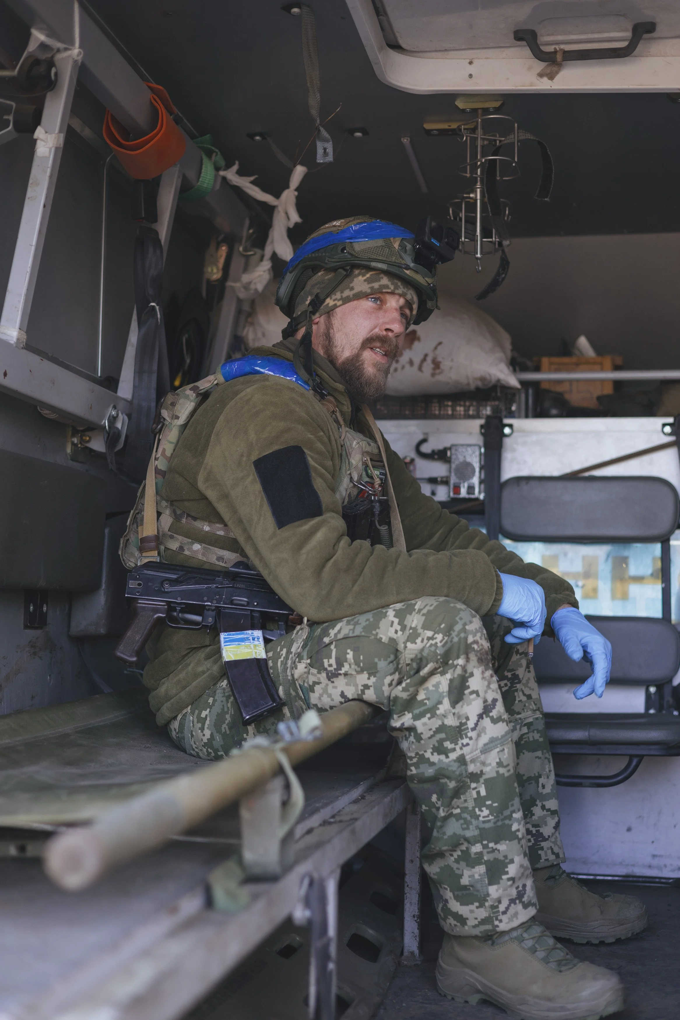 "A combat medic after a night rotation. He died in battles for the Kharkiv region in 2024" by Mariia Taran