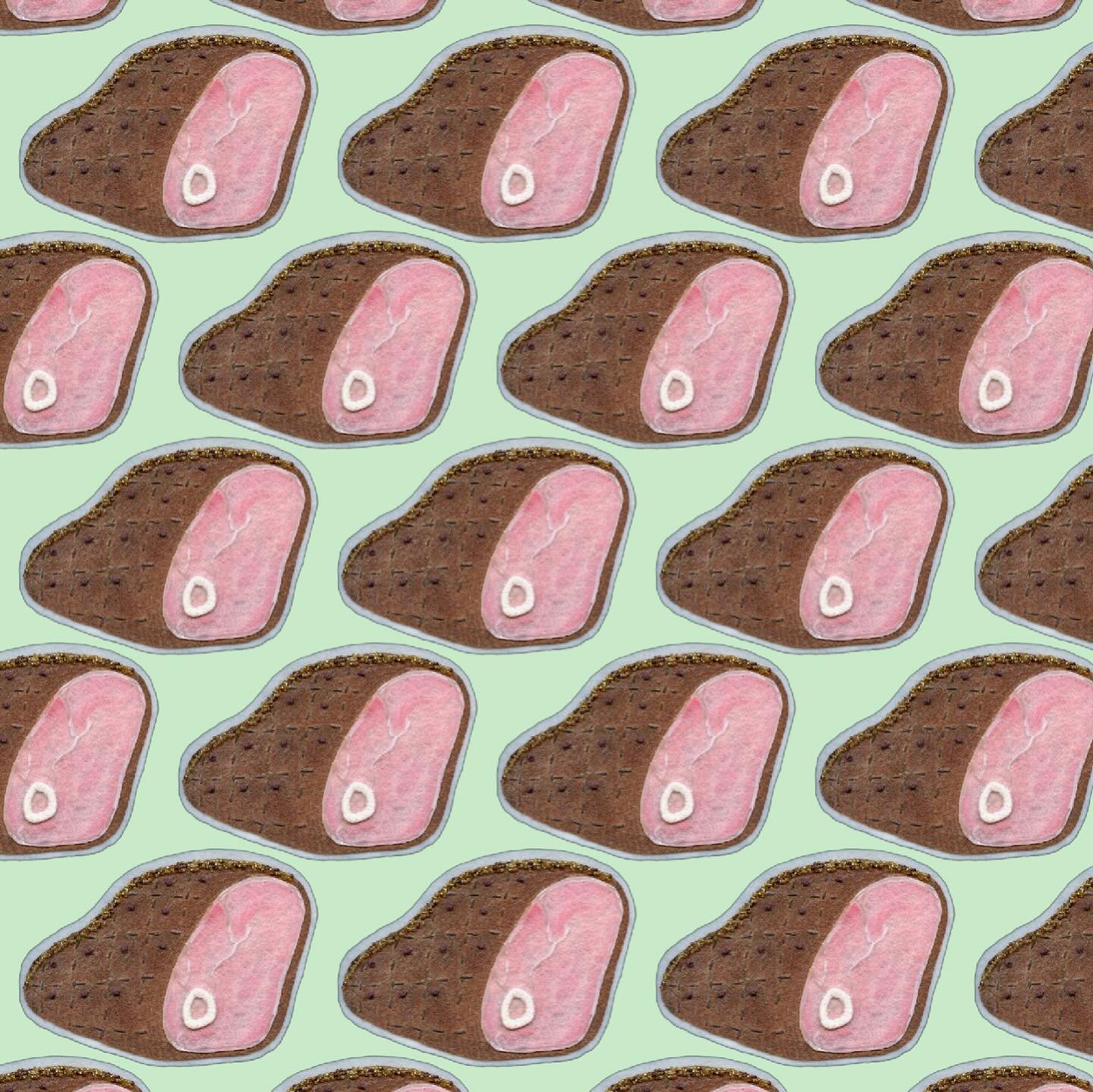 HAM pattern!! 🍖

Finally starting to scan in my felt thesis pieces and really loving how they look digitally! I made this surface pattern today just for the fun of it (and also to use for a gift) and it came out way better than I was expecting! I'll