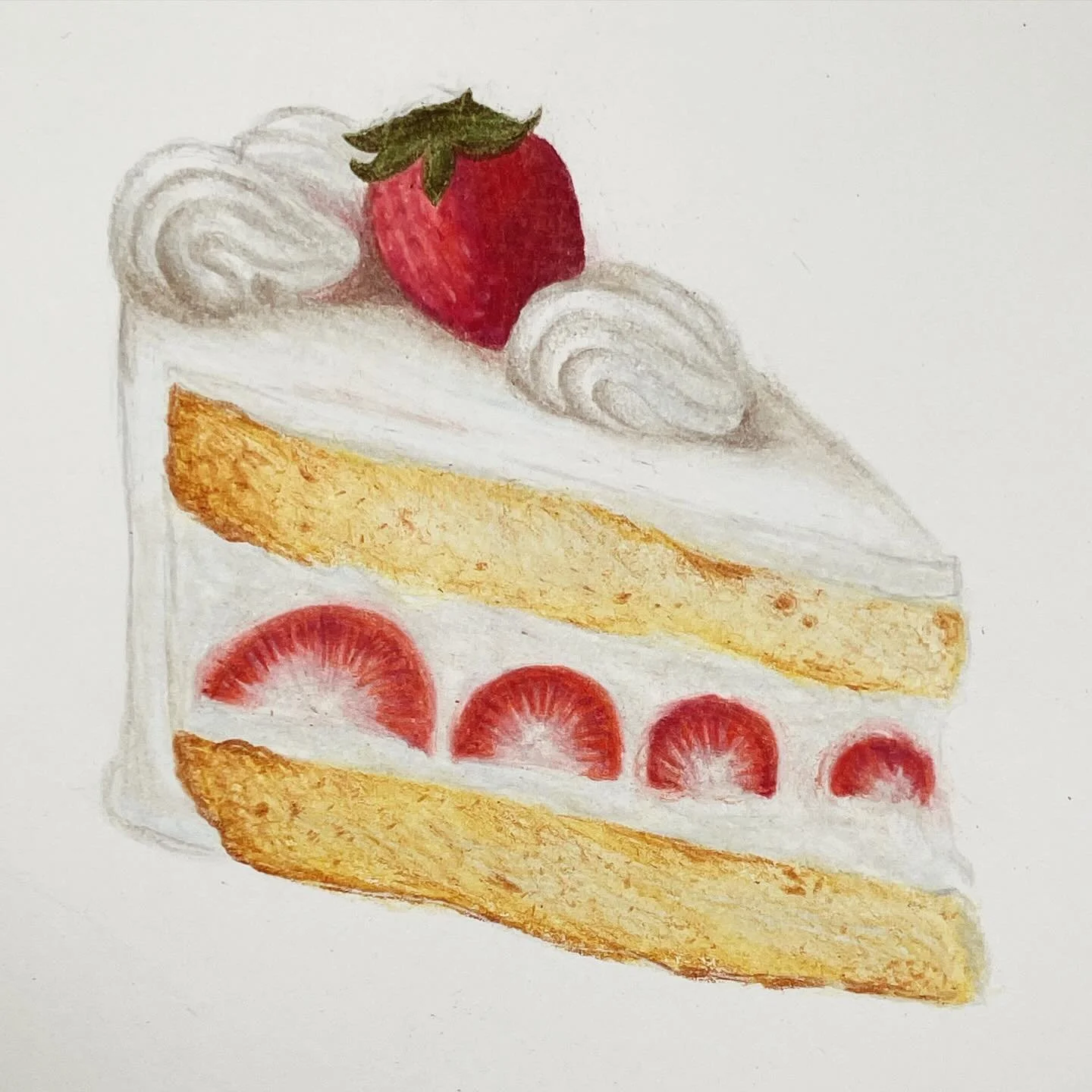 A colored pencil drawing of a slice of strawberry cream cake from Taiwanese Bakery in Chinatown that I drew in my sketchbook today. It was so incredibly yummy and wanted to remember it forever... 🥰🍰

#boston #bostonchinatown #taiwanesebakery #taiwa