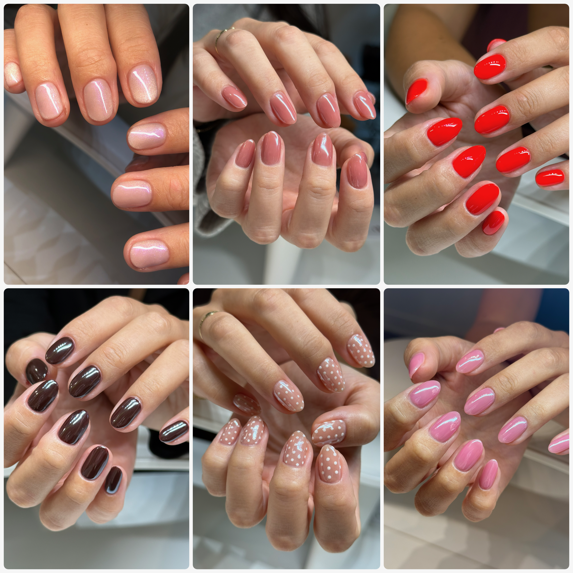 A collage of beautiful protective gel layers that shield the natural nails for three to four weeks at a time, from Atelier Anaiis.