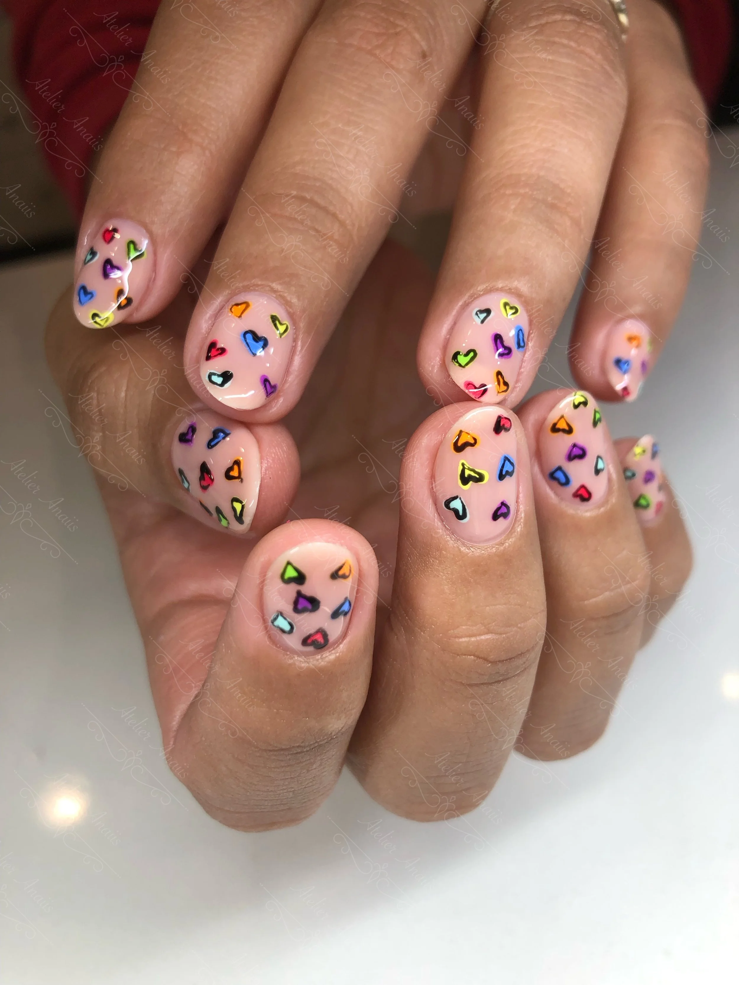 Fun Small Hearts Short Nail Art for Valentine’s Day