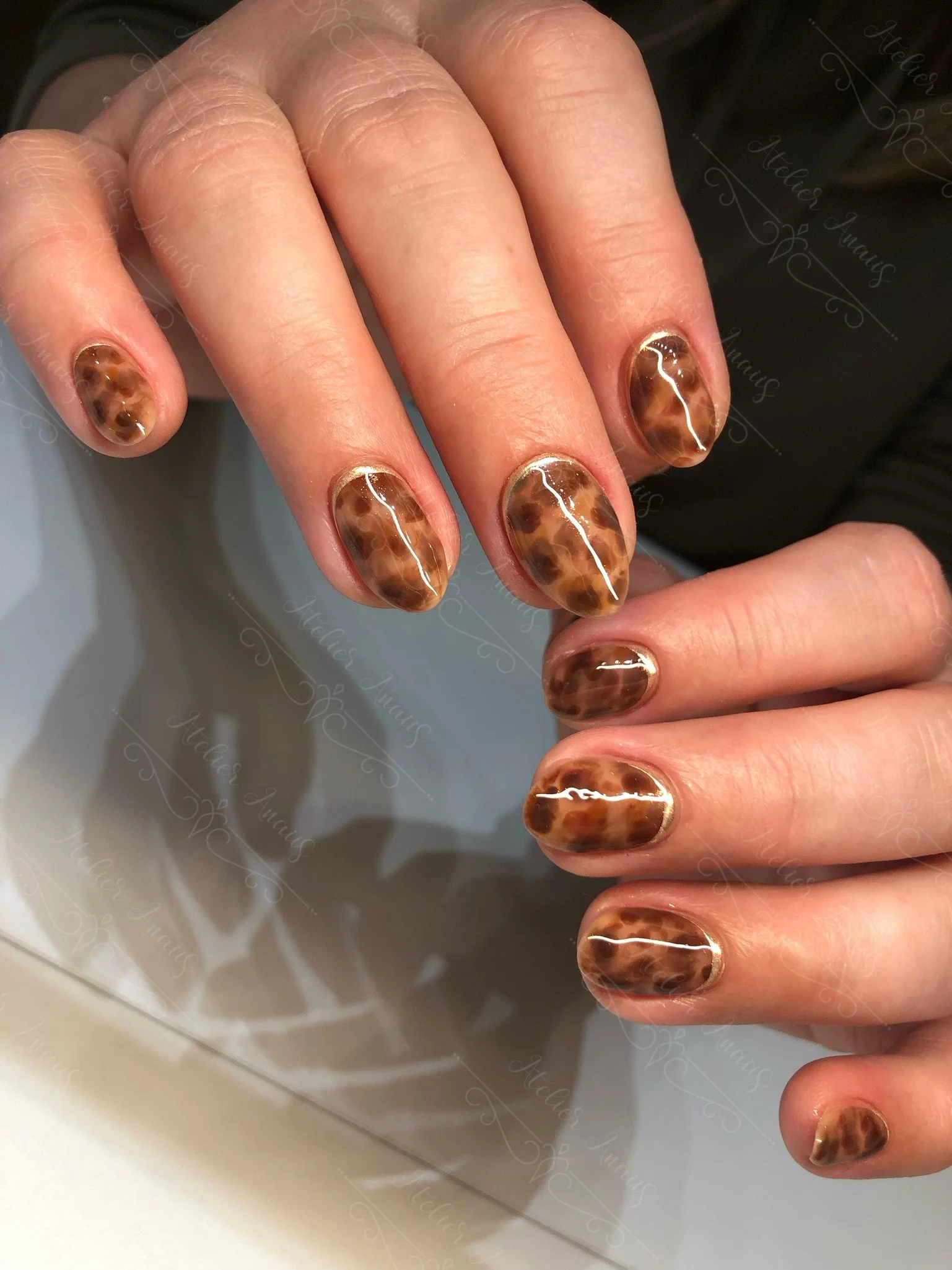 Reversed French Nails with Tortoiseshell Pattern
