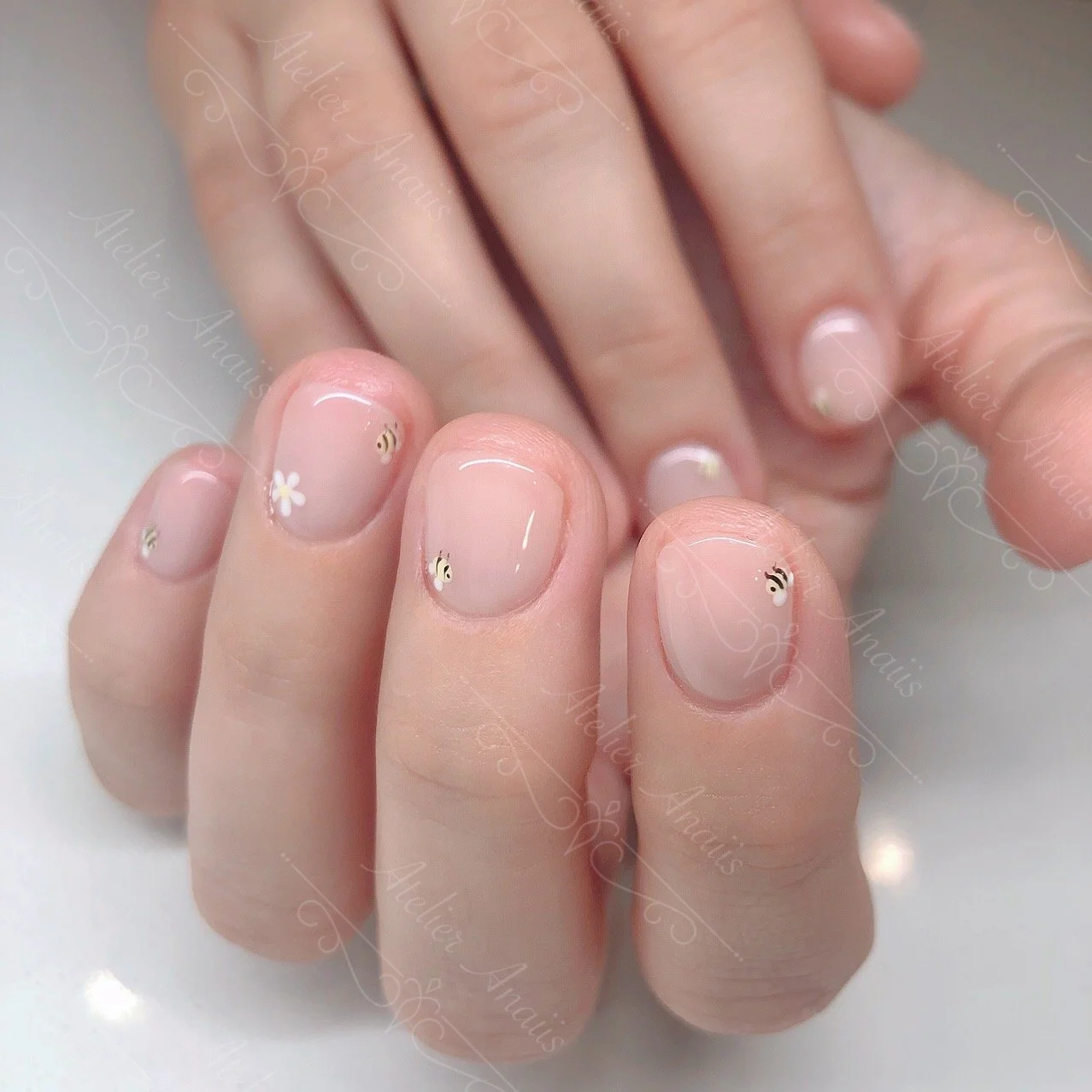 Bees Nude Short Nails.JPG