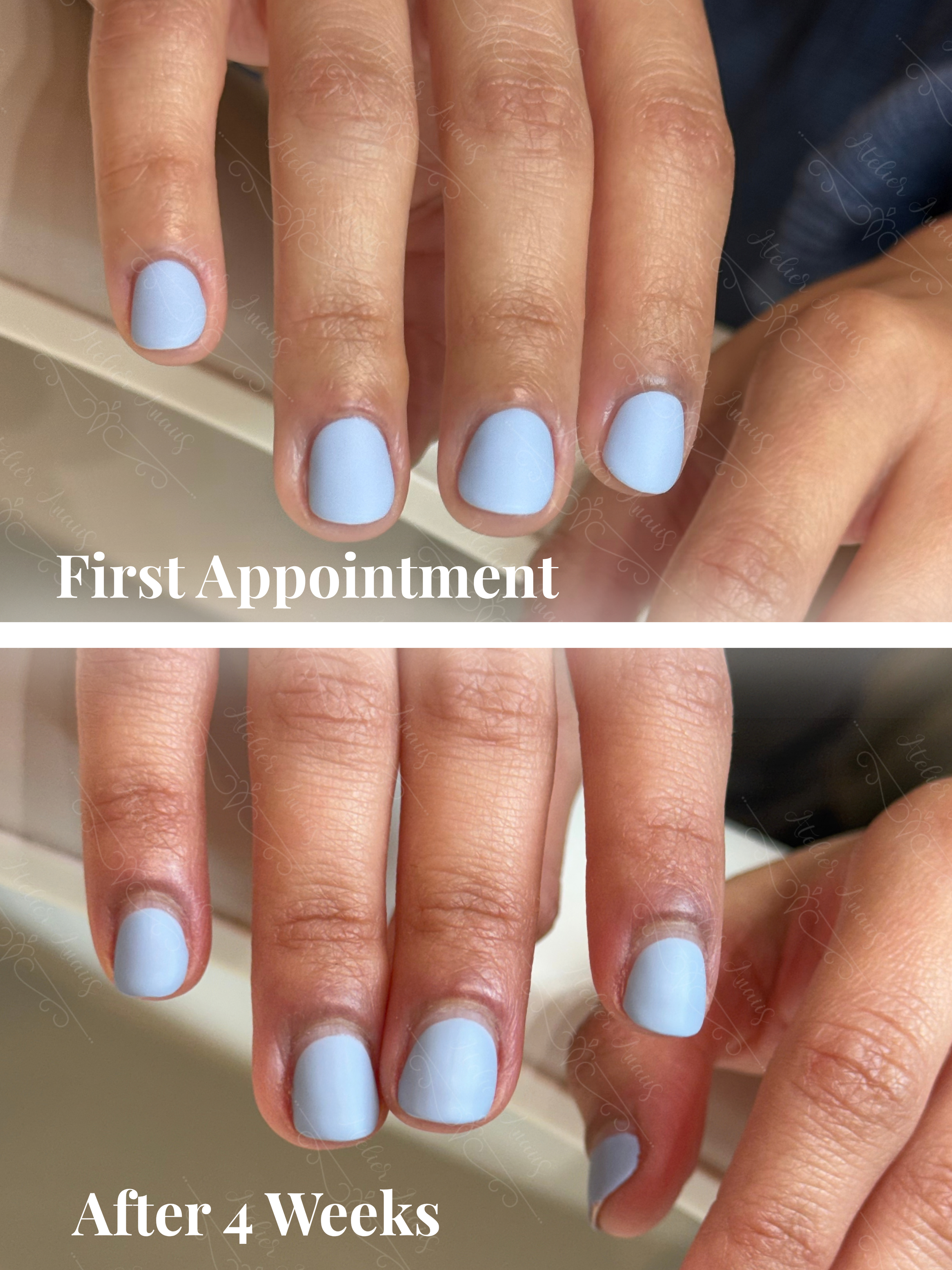 Progress photo, showing gel Protection from Atelier Anaiis lasting four weeks.