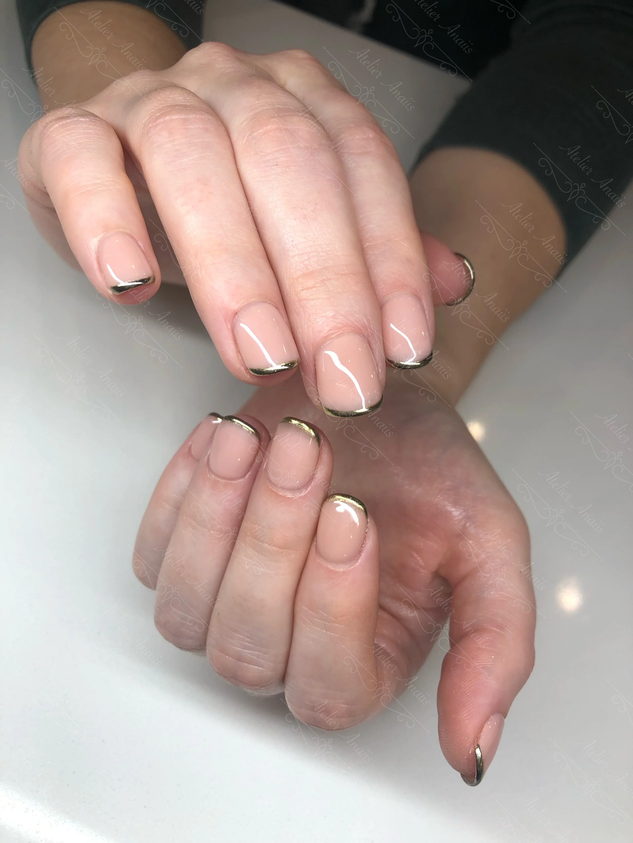 Classy Modern Short French Nails with Metallic Tips
