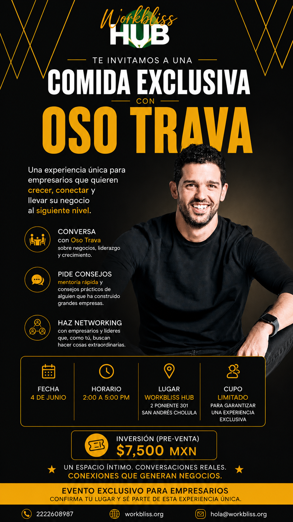 COMIDA EXCLUSIVA CON OSO TRAVA | WORKBLISS HUB PUEBLA